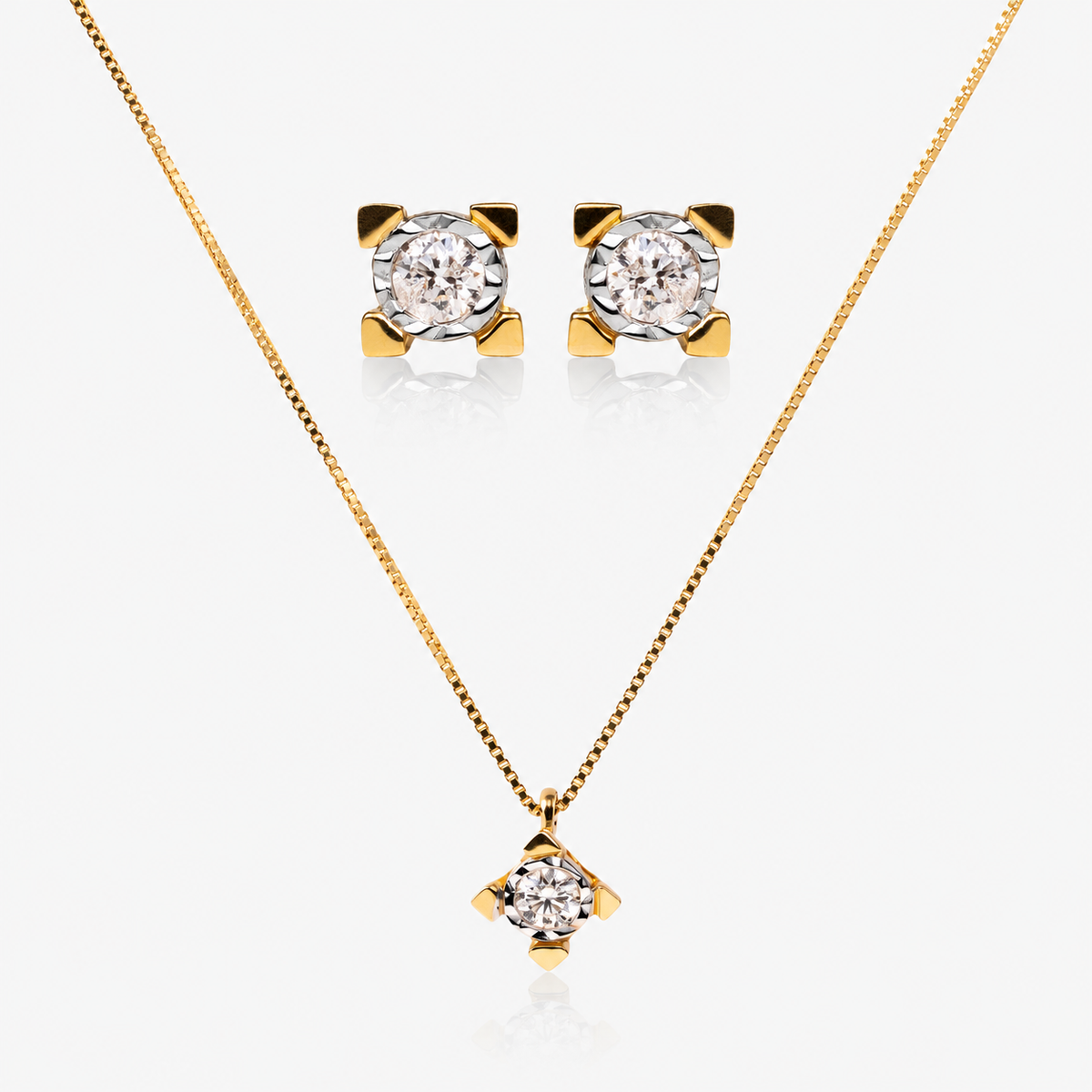 Set cercei și colier din aur 18K cu diamante – Spotlight Square
