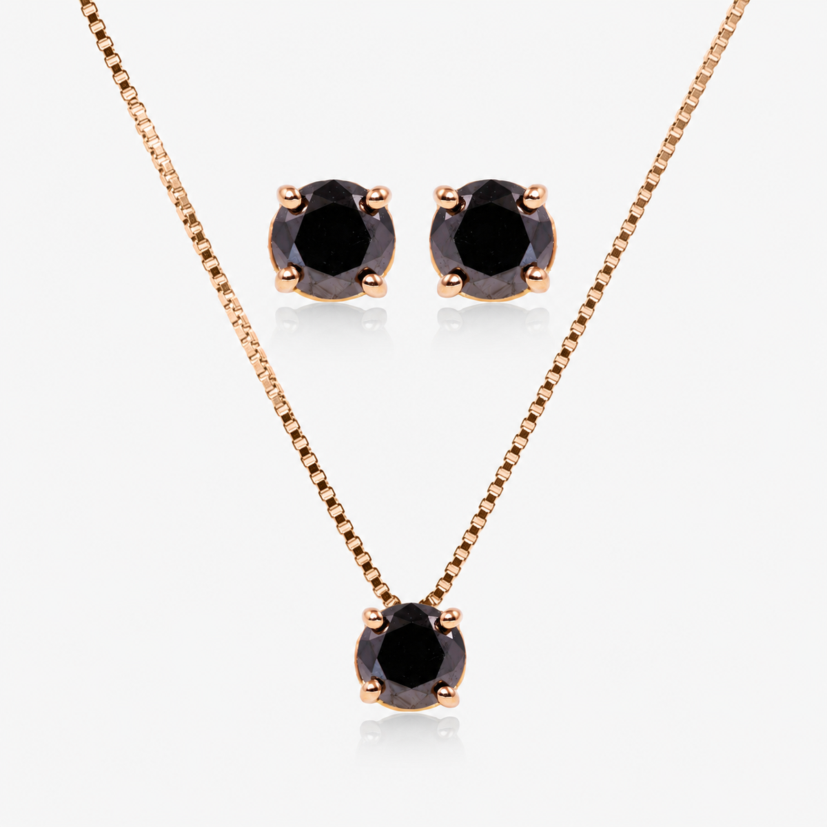 Set cercei și colier din aur roz 18K cu diamante negre – Spotlight Black