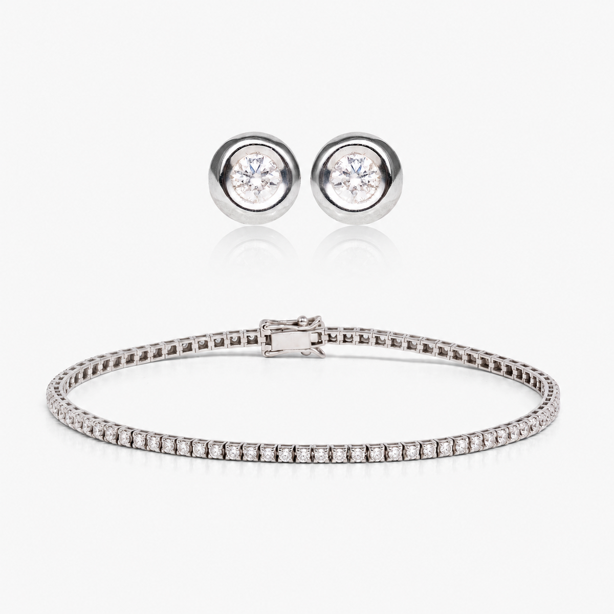 Set cercei și brățară din aur alb 18K cu diamante – Spotlight Round · Tennis 1,5 ct