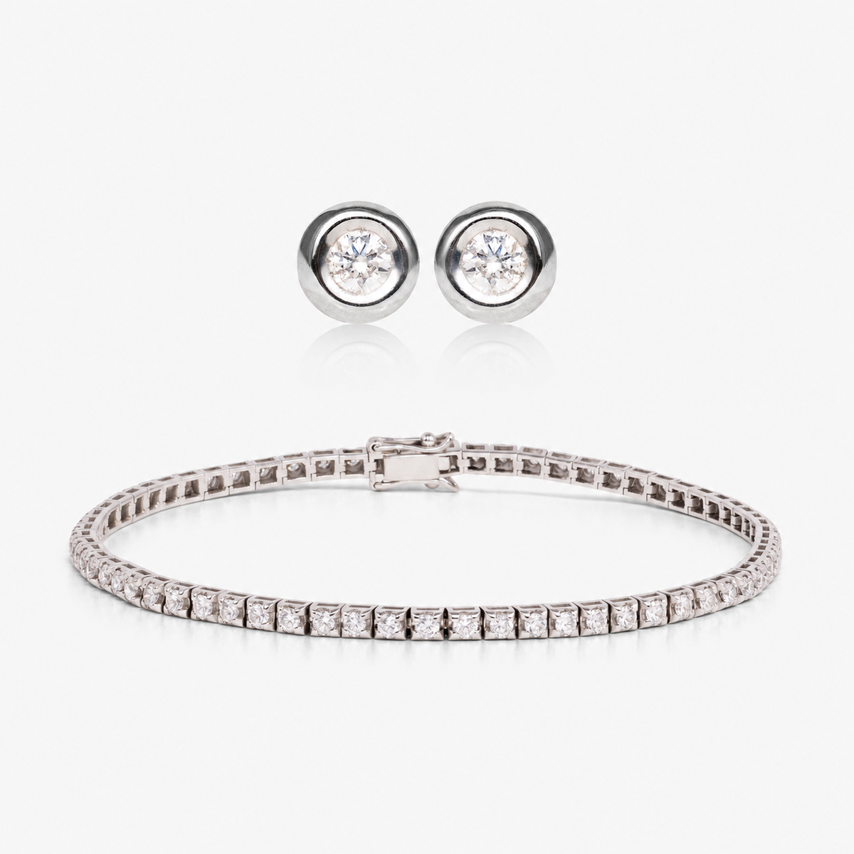 Set cercei și brățară din aur alb 18K cu diamante – Spotlight Round · Tennis 2,00 ct