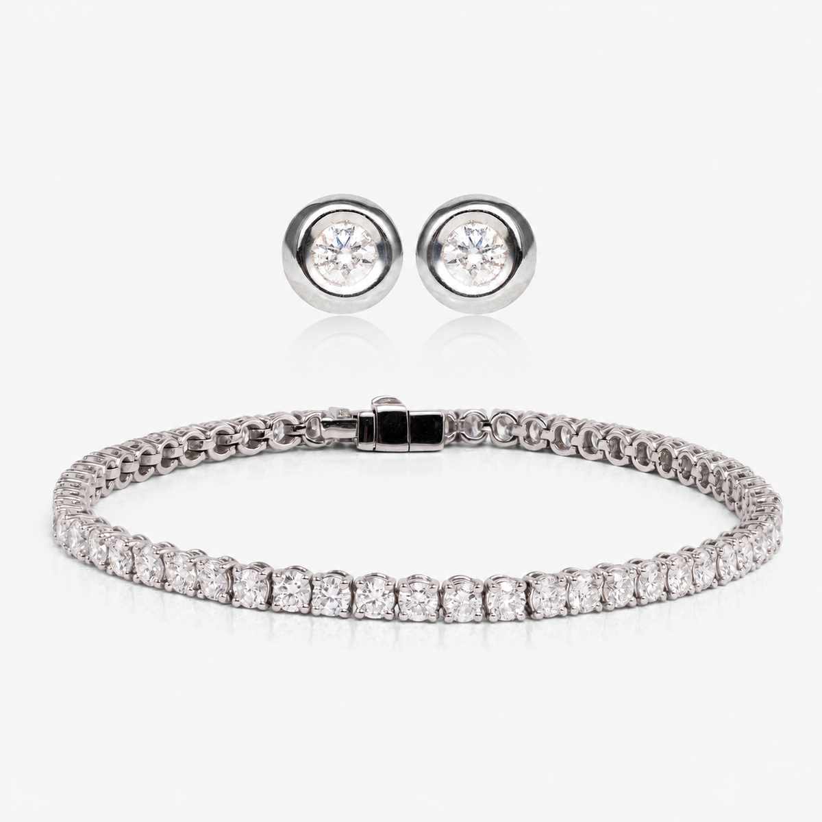 Set cercei și brățară din aur 18K cu diamante – Spotlight Round · Tennis 4,67 ct