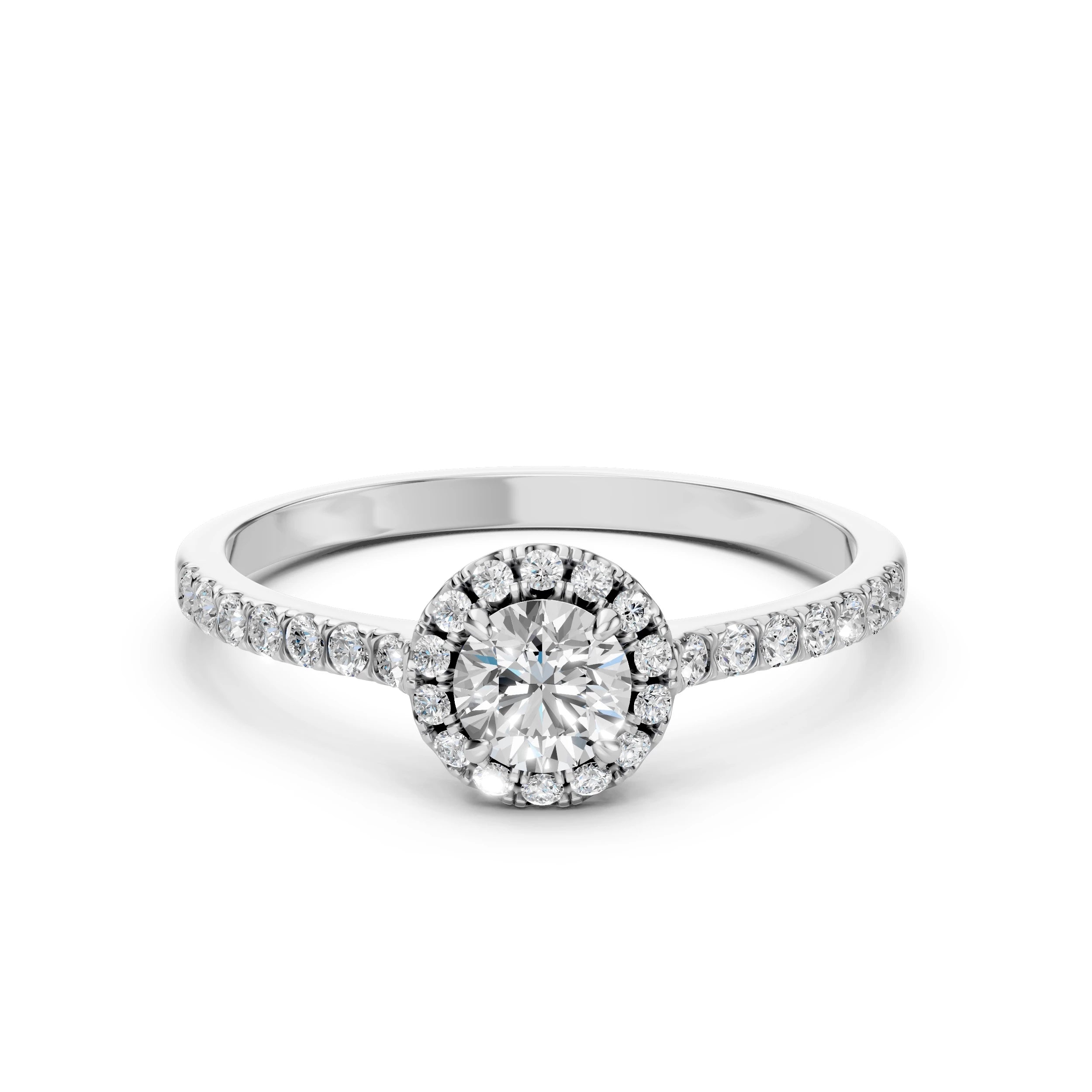Inel de Logodnă din Aur cu Diamant Central și Diamante Laterale Rotunde 0.79 CT