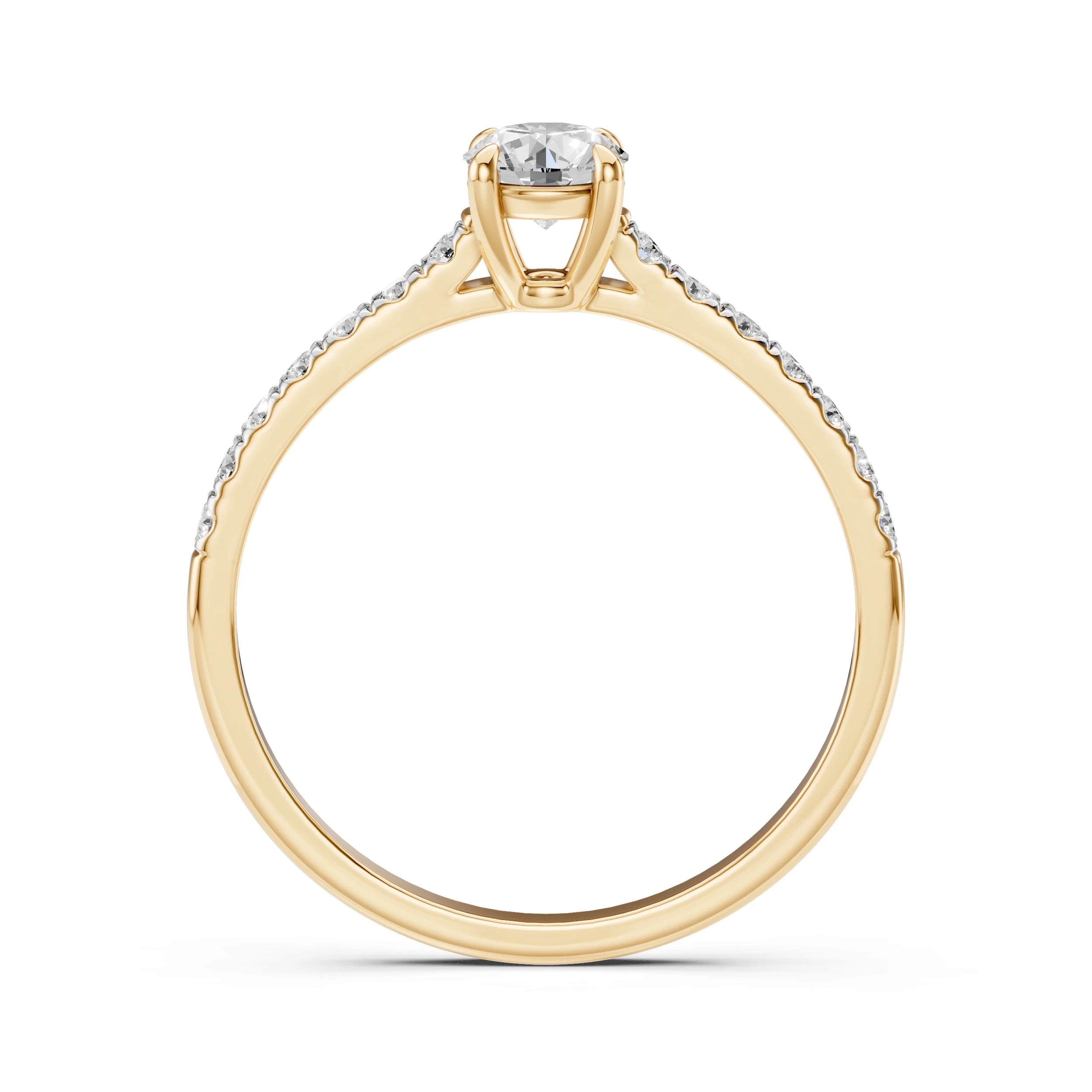 Inel de Logodnă din Aur cu Diamant Central și Diamante Laterale Rotunde 0.71 CT