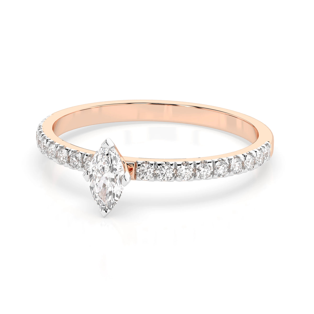Inel de Logodnă din Aur cu Diamant Central Marquise și Diamante Laterale 0,33 CT