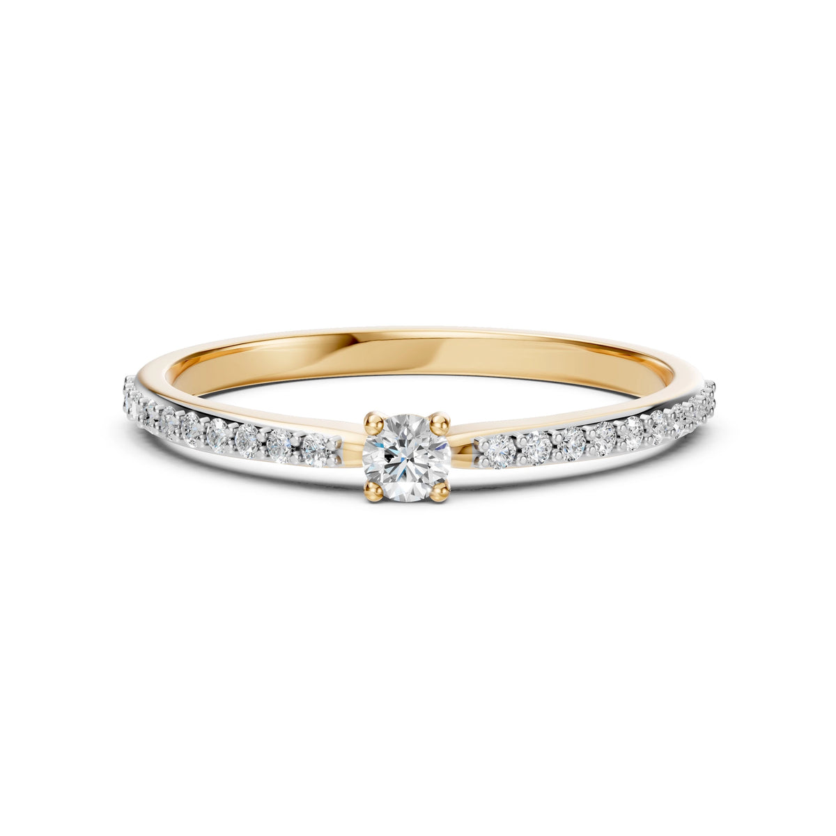 Inel de Logodnă din Aur cu Diamant Central și Diamante Laterale Rotunde 0.26 CT