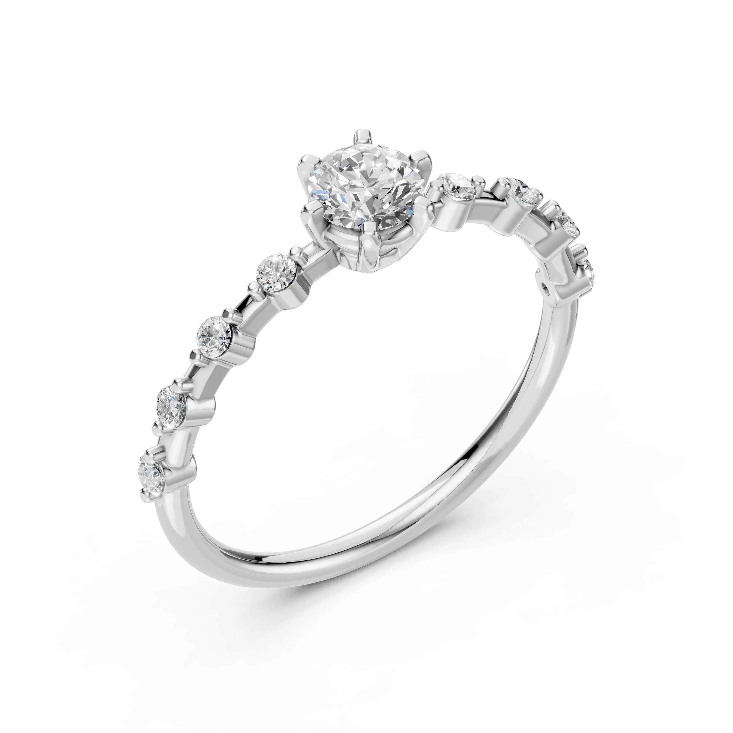 Inel de Logodnă din Aur cu Diamant Central și Diamante Laterale Rotunde 0.56 CT