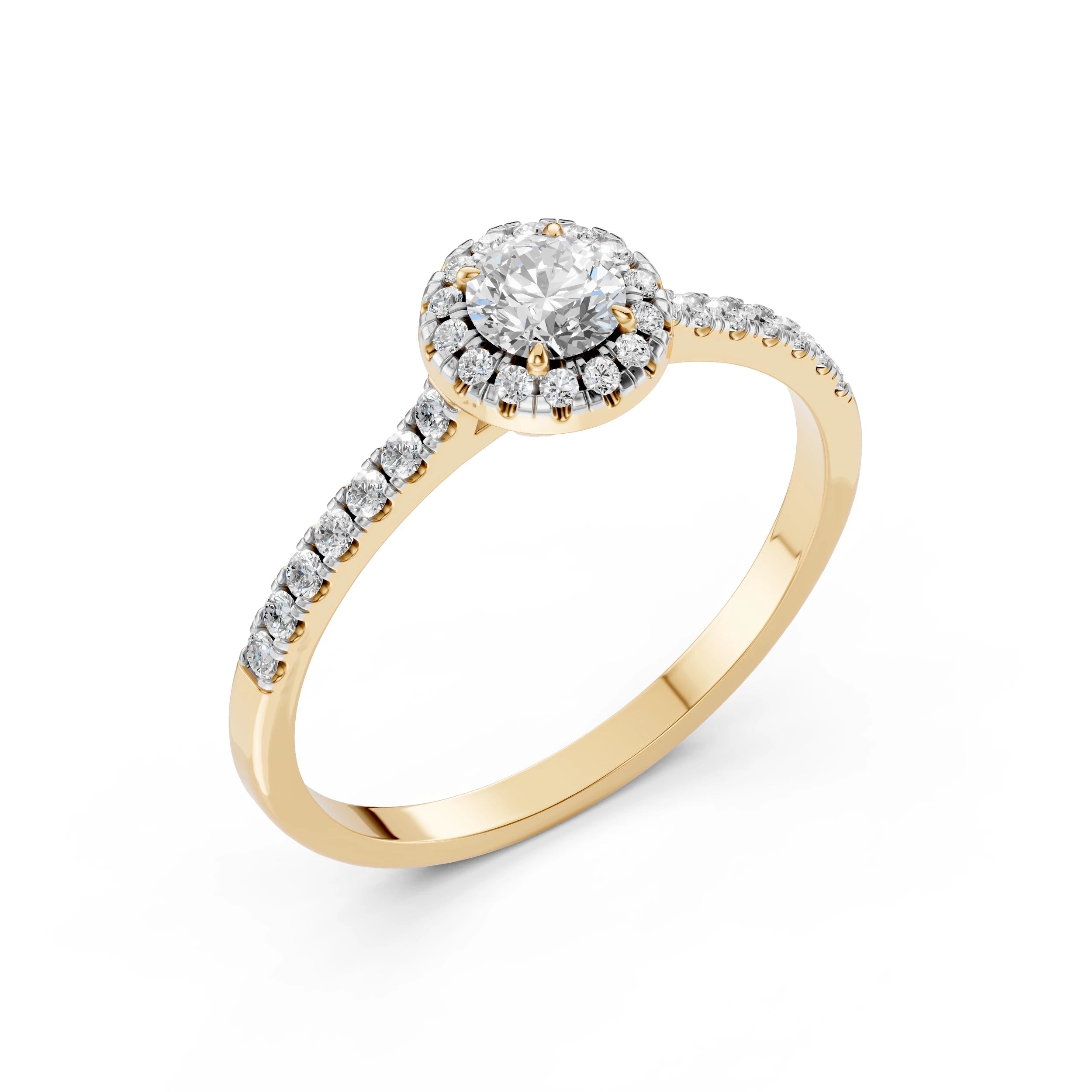 Inel de Logodnă din Aur cu Diamant Central și Diamante Laterale Rotunde 0.64 CT