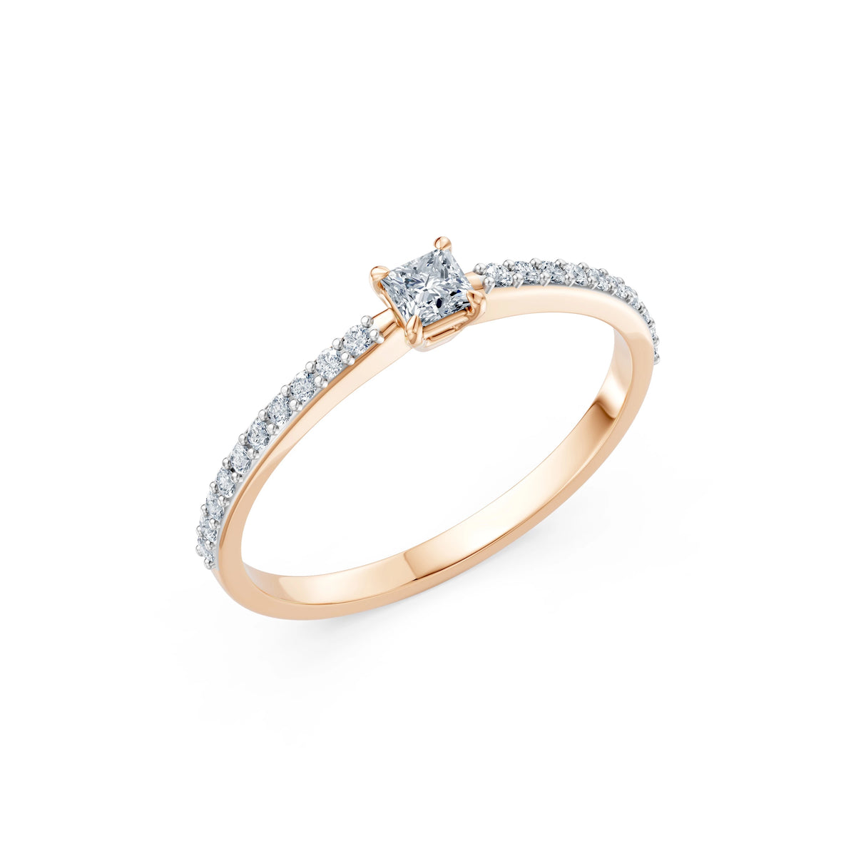 Inel de Logodnă Solitaire din Aur, Diamant Princess 0,17 CT
