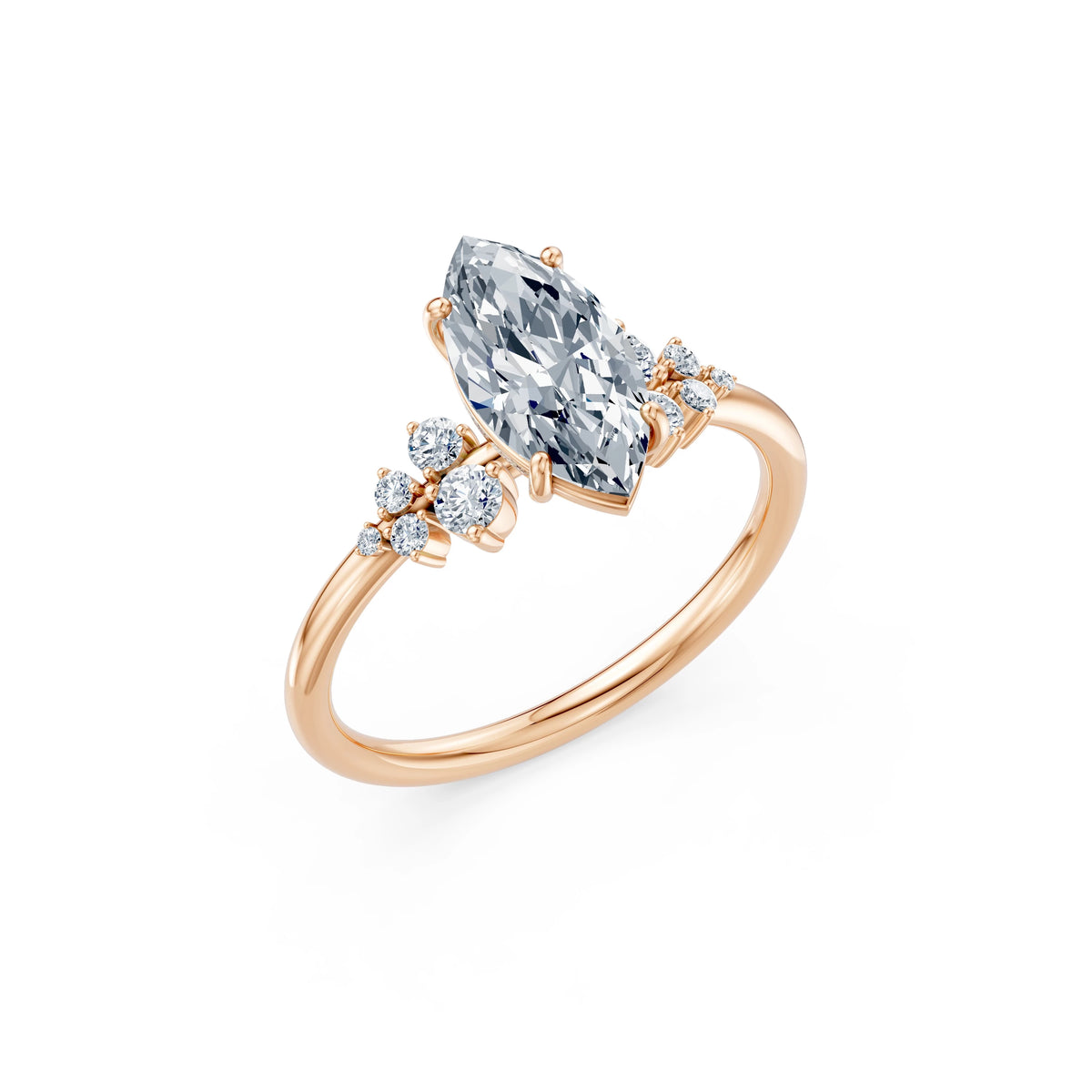 Inel de Logodnă din Aur cu Diamant Central Marquise și Diamante Laterale 1,75 CT