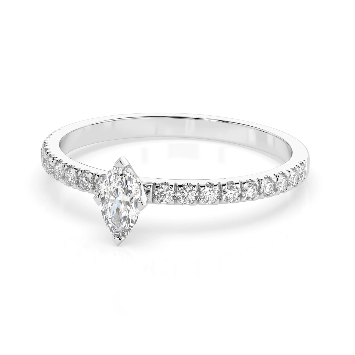 Inel de Logodnă din Aur cu Diamant Central Marquise și Diamante Laterale 0,28 CT