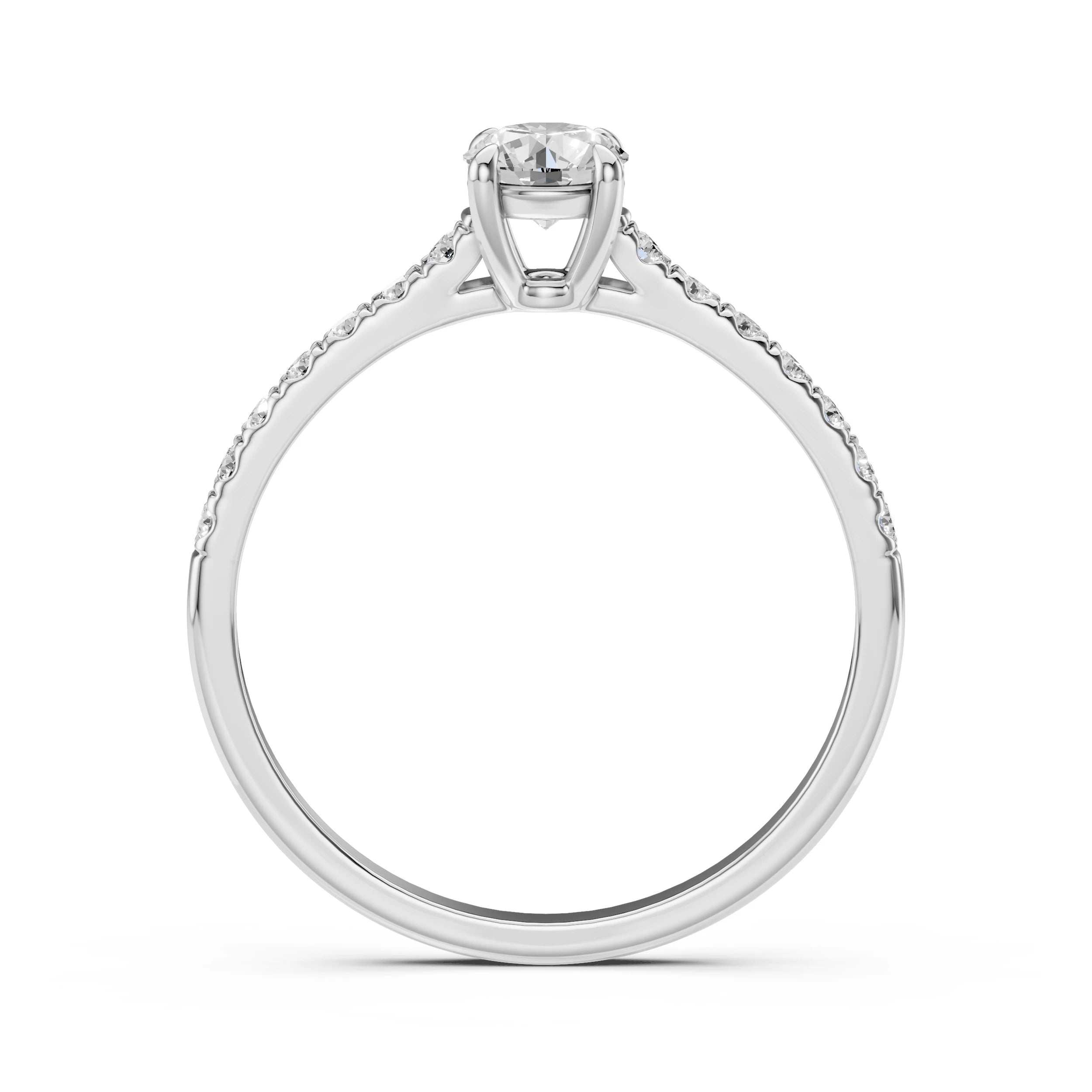 Inel de Logodnă din Aur cu Diamant Central și Diamante Laterale Rotunde 0.61 CT