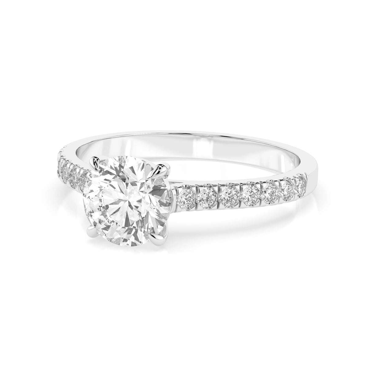 Inel de Logodnă din Aur cu Diamant Central Rotund Briliant și Diamante Laterale 1,21 CT