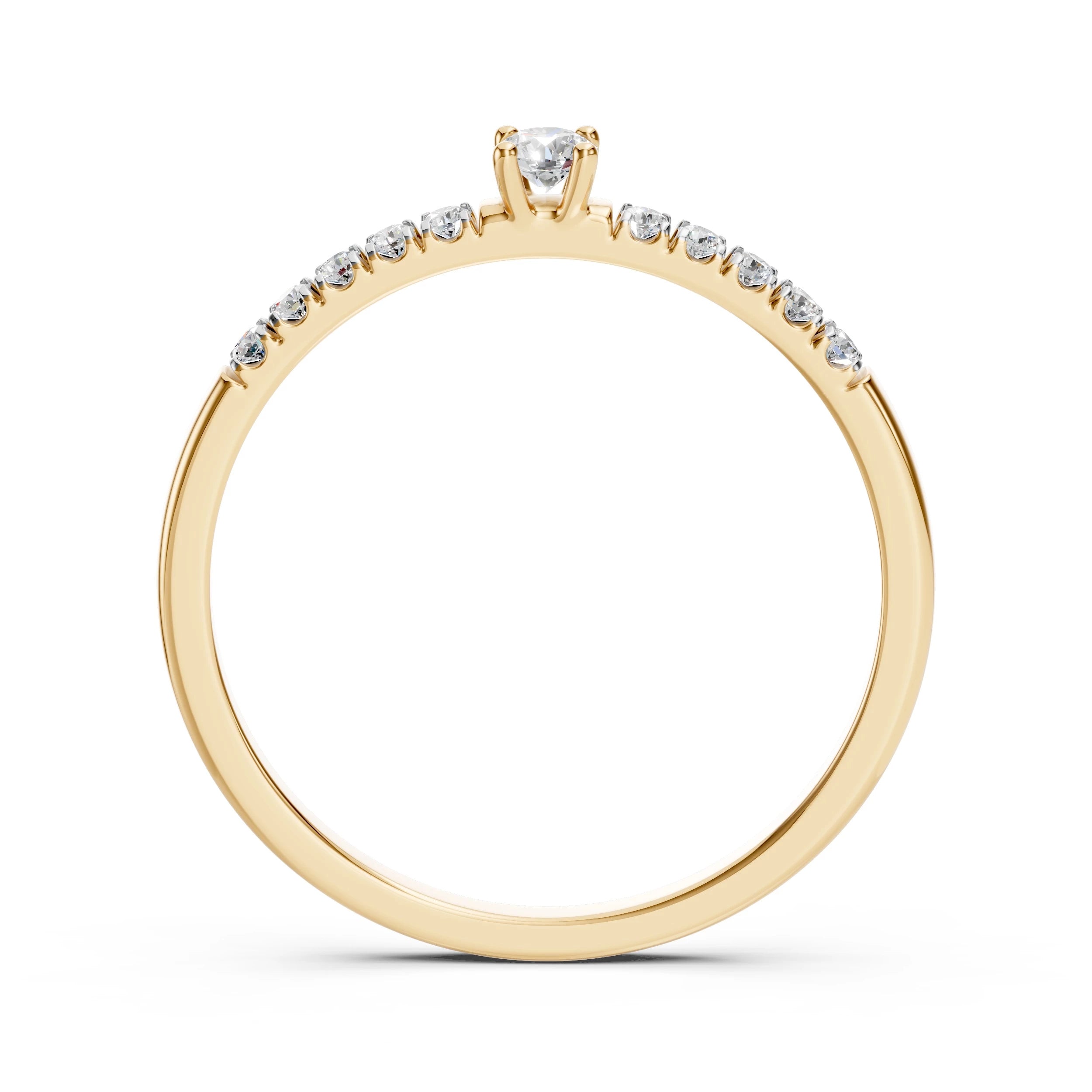 Inel de Logodnă din Aur cu Diamant Central și Diamante Laterale Rotunde 0.17 CT