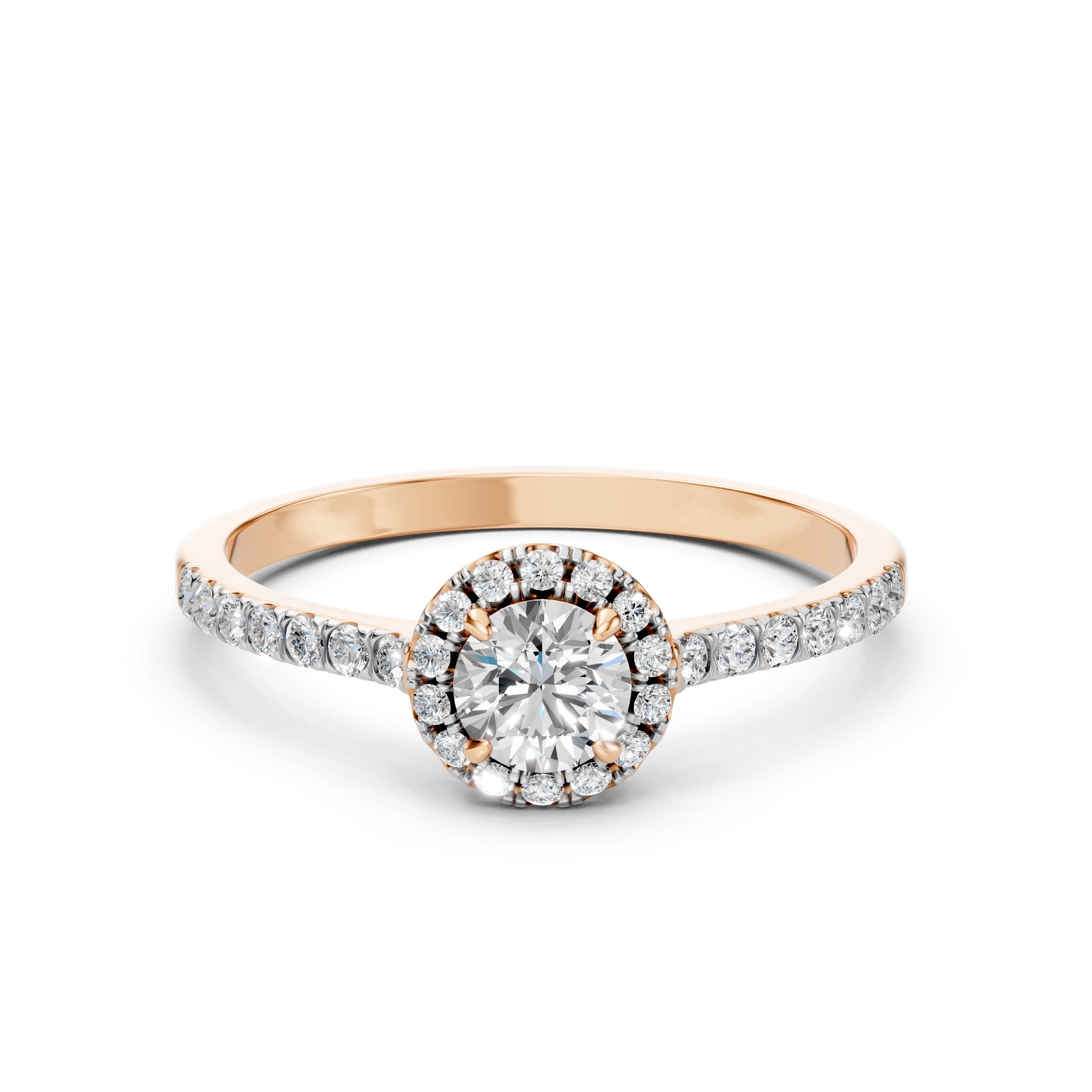 Inel de Logodnă din Aur cu Diamant Central și Diamante Laterale Rotunde 0.79 CT