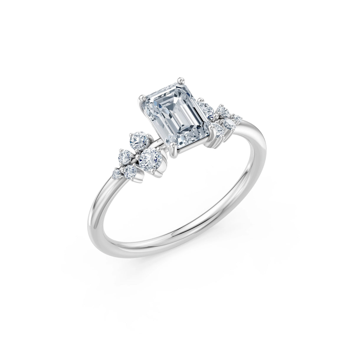 Inel de Logodnă din Aur cu Diamant Central Emerald și Diamante Laterale 1,25 CT
