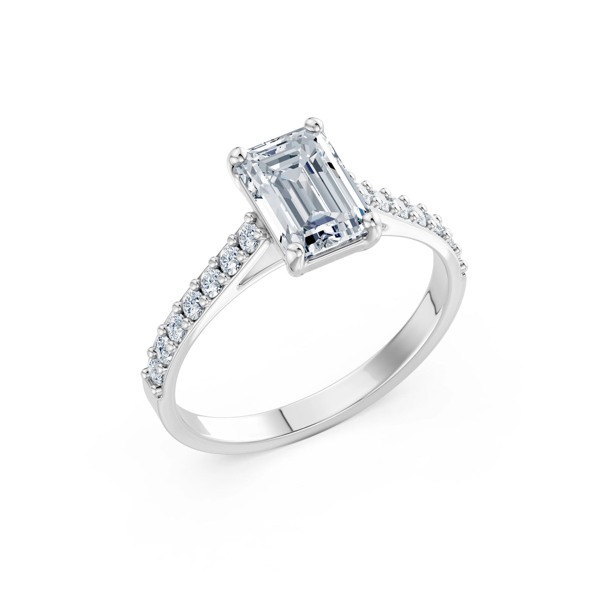Inel de Logodnă din Aur cu Diamant Central Emerald și Diamante Laterale 1,78 CT