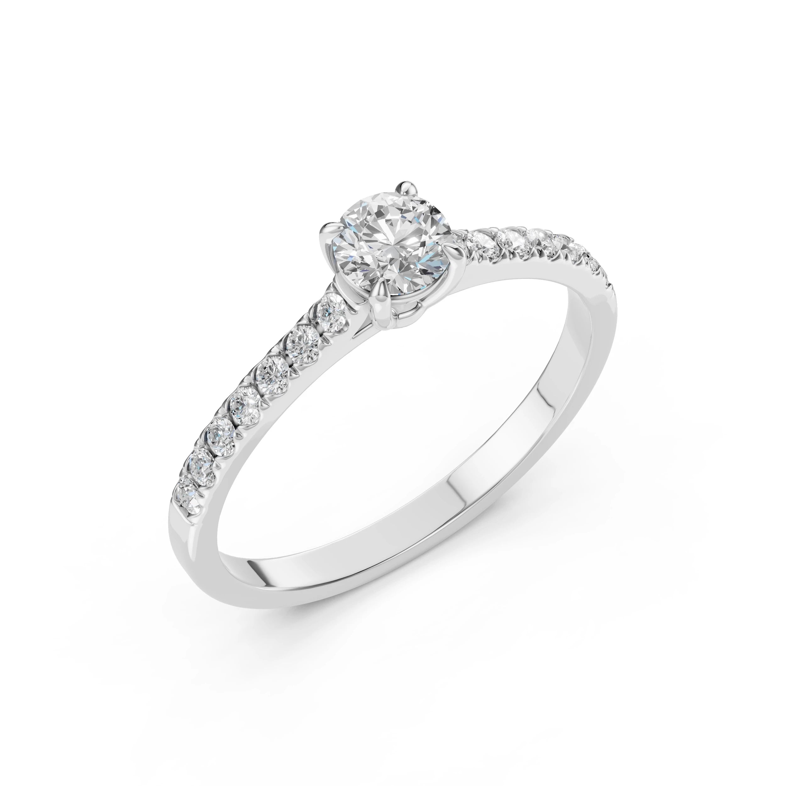 Inel de Logodnă din Aur cu Diamant Central și Diamante Laterale Rotunde 0.71 CT