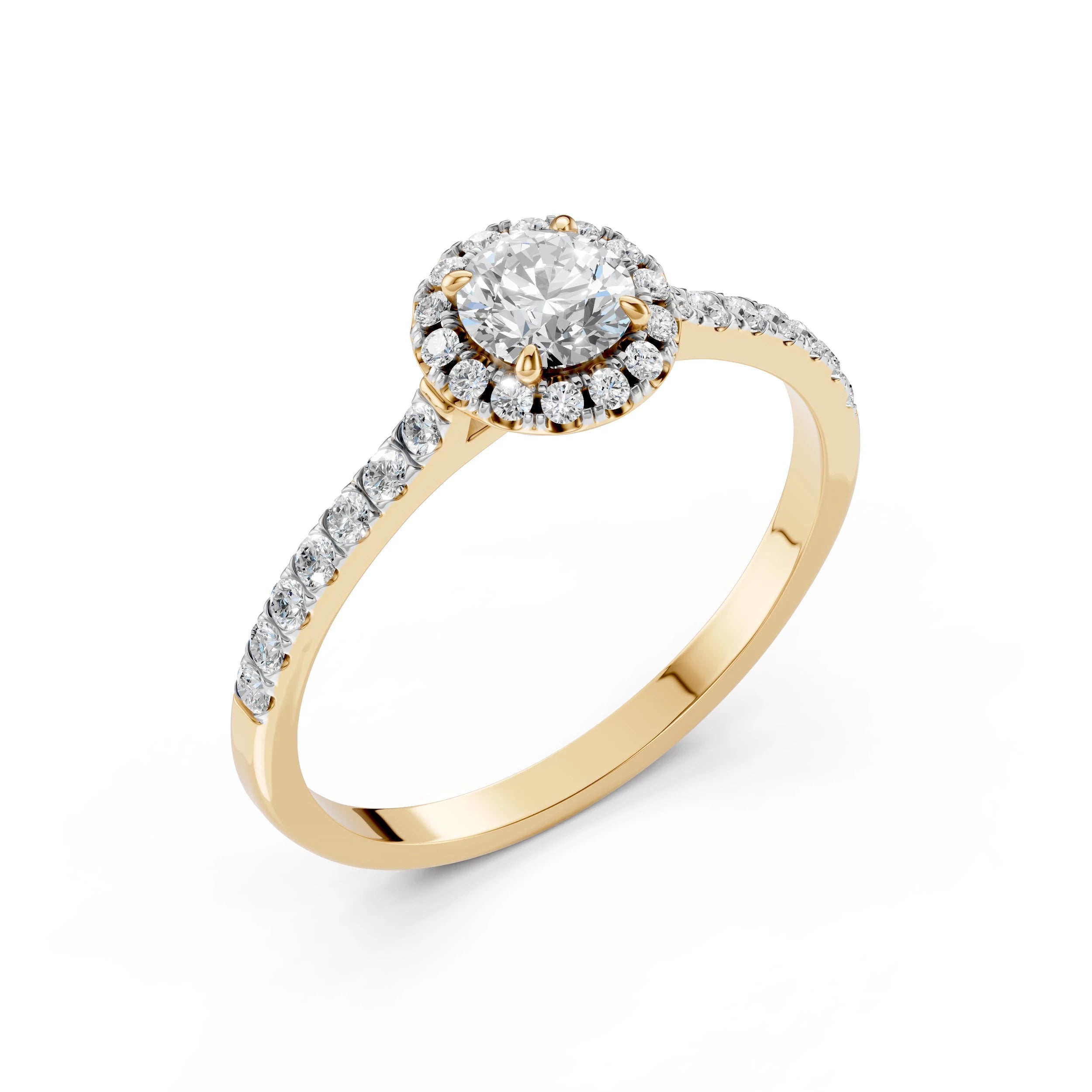 Inel de Logodnă din Aur cu Diamant Central și Diamante Laterale Rotunde 0.79 CT
