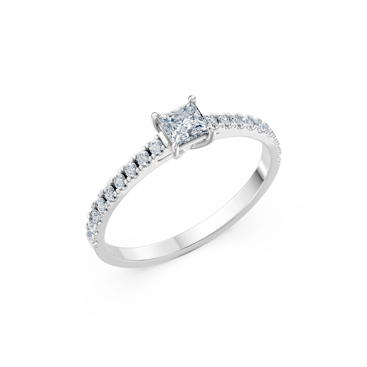 Inel de Logodnă din Aur cu Diamant Central Princess și Diamante Laterale 0,53 CT