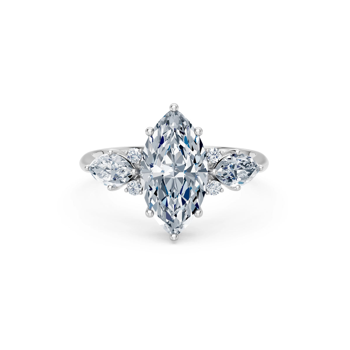 Inel de Logodnă din Aur cu Diamant Central Marquise și Diamante Laterale 2,67 CT