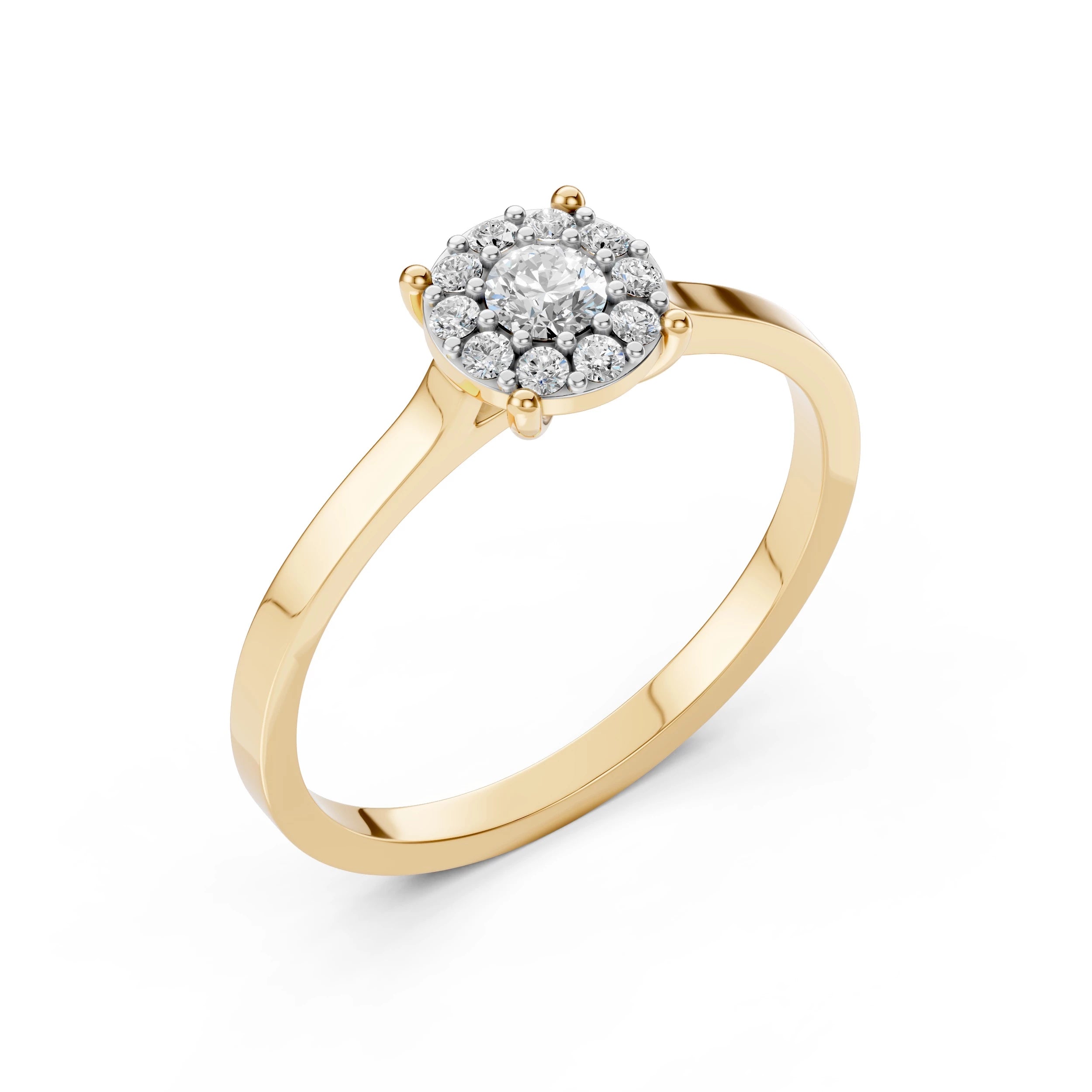 Inel de Logodnă din Aur cu Diamant Central și Diamante Laterale Rotunde 0.30 CT