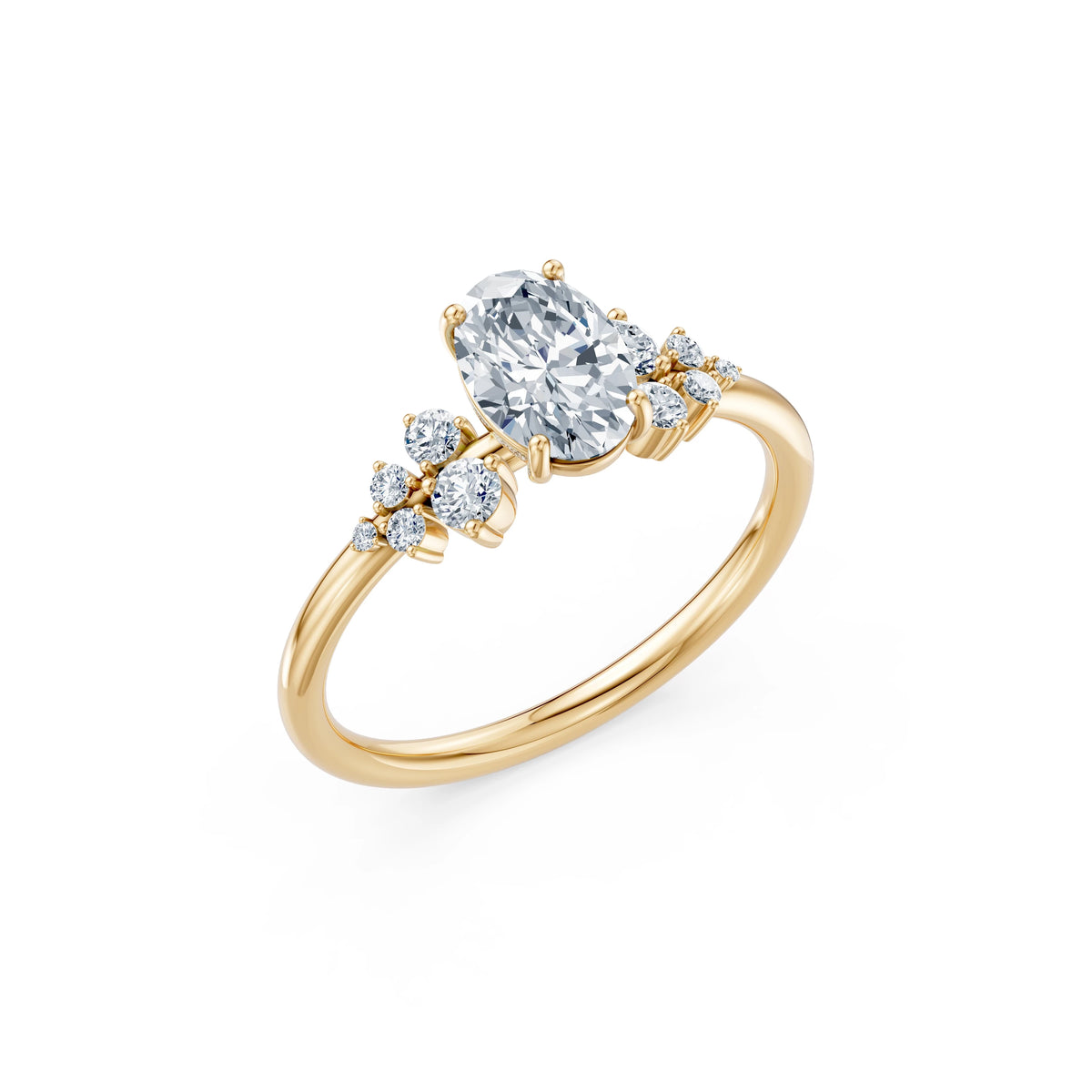 Inel de Logodnă din Aur cu Diamant Central Oval și Diamante Laterale 1,25 CT