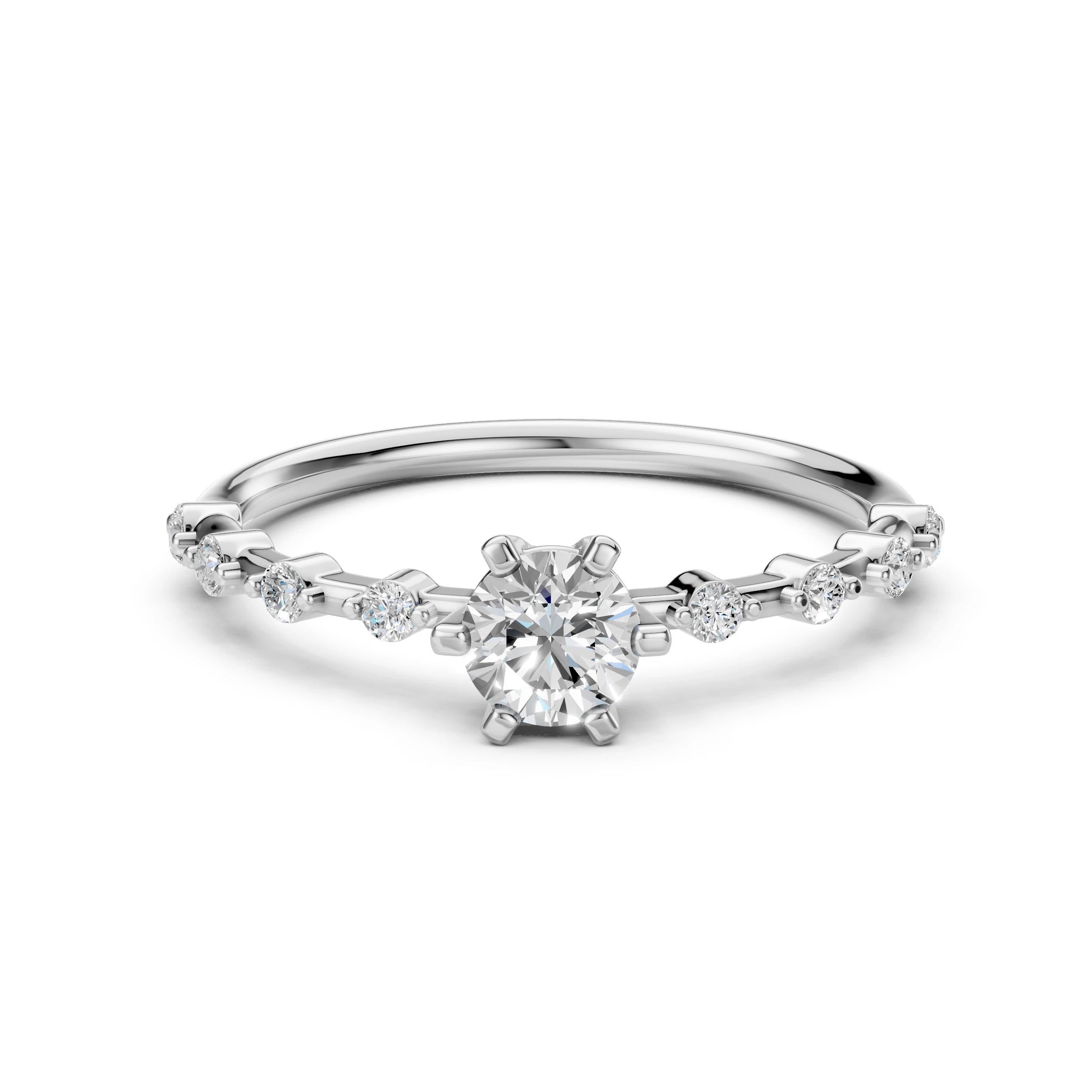Inel de Logodnă din Aur cu Diamant Central și Diamante Laterale Rotunde 0.66 CT