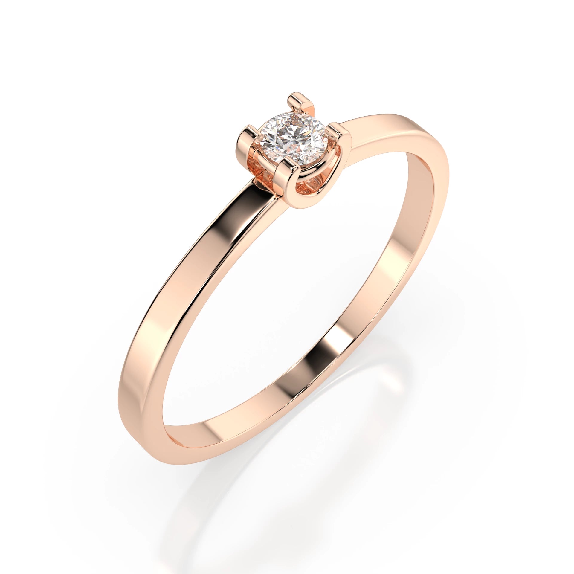 Inel de Logodnă Solitaire din Aur, Diamant Rotund Briliant 0.10 CT