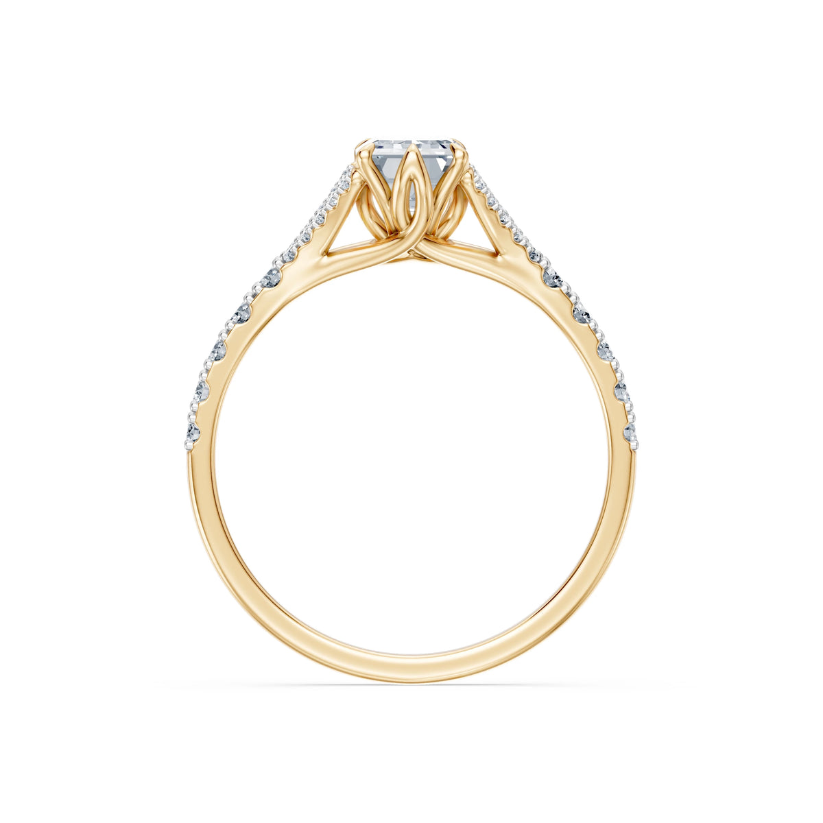 Inel de Logodnă din Aur cu Diamant Central Emerald și Diamante Laterale 1,29 CT