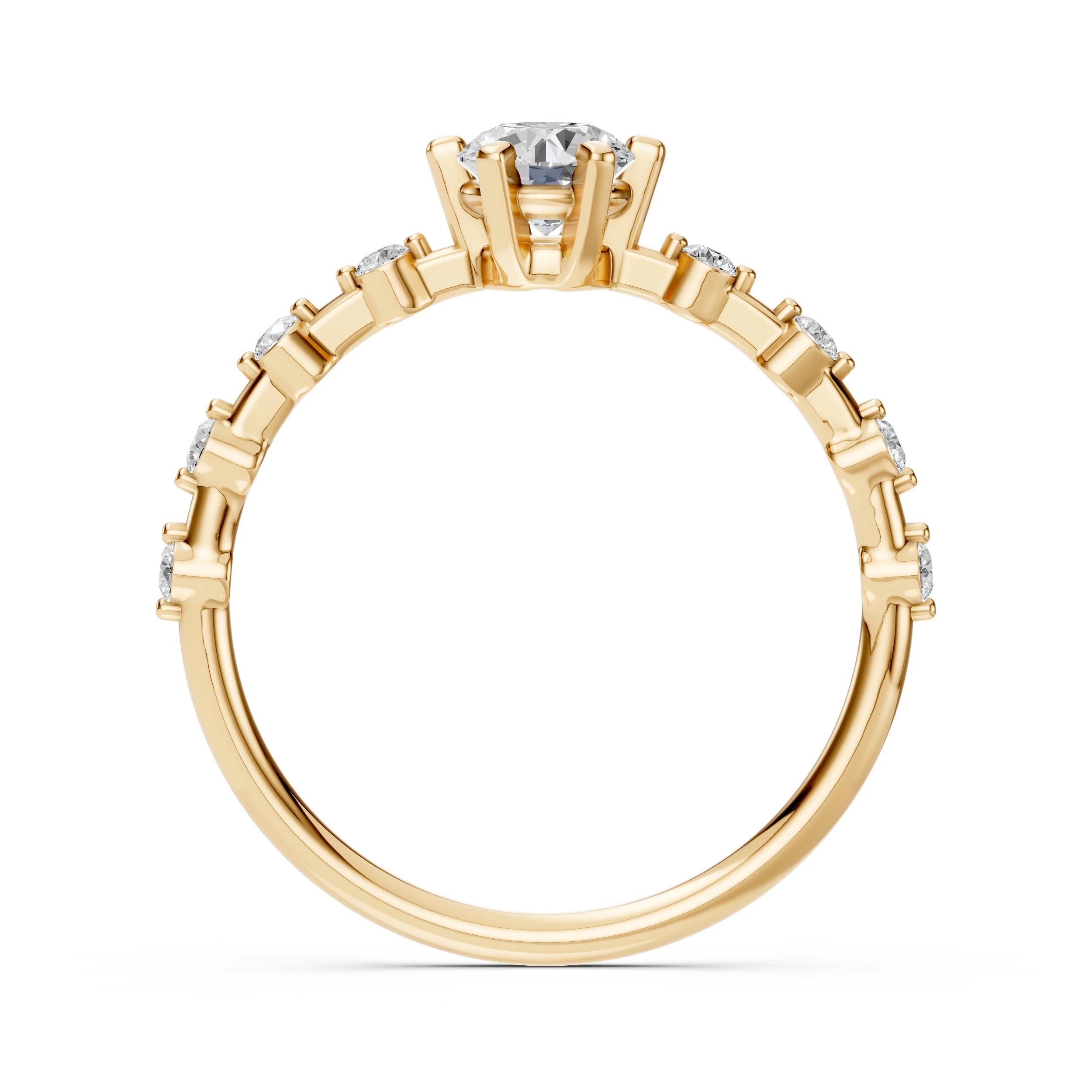 Inel de Logodnă din Aur cu Diamant Central și Diamante Laterale Rotunde 0.66 CT