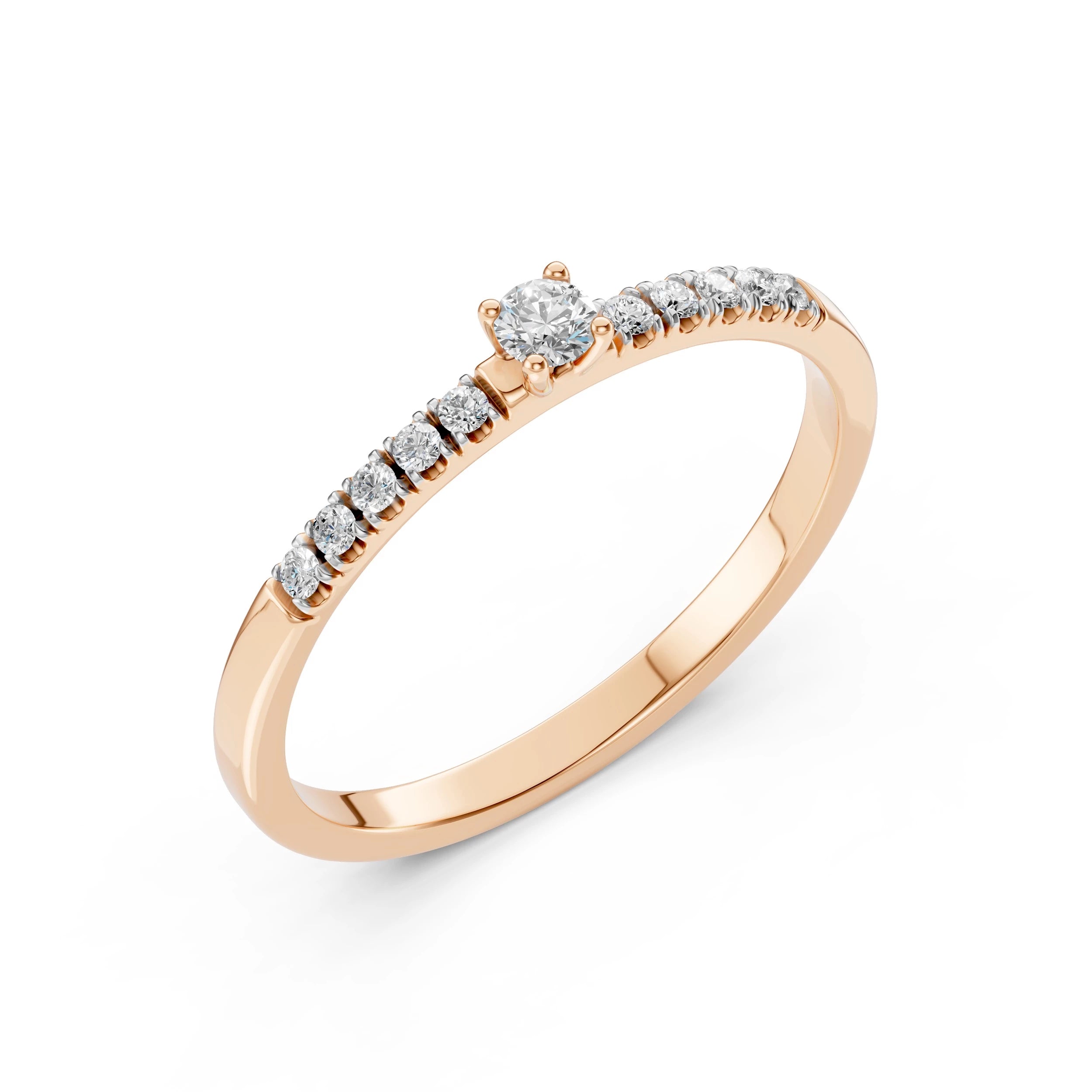 Inel de Logodnă din Aur cu Diamant Central și Diamante Laterale Rotunde 0.17 CT