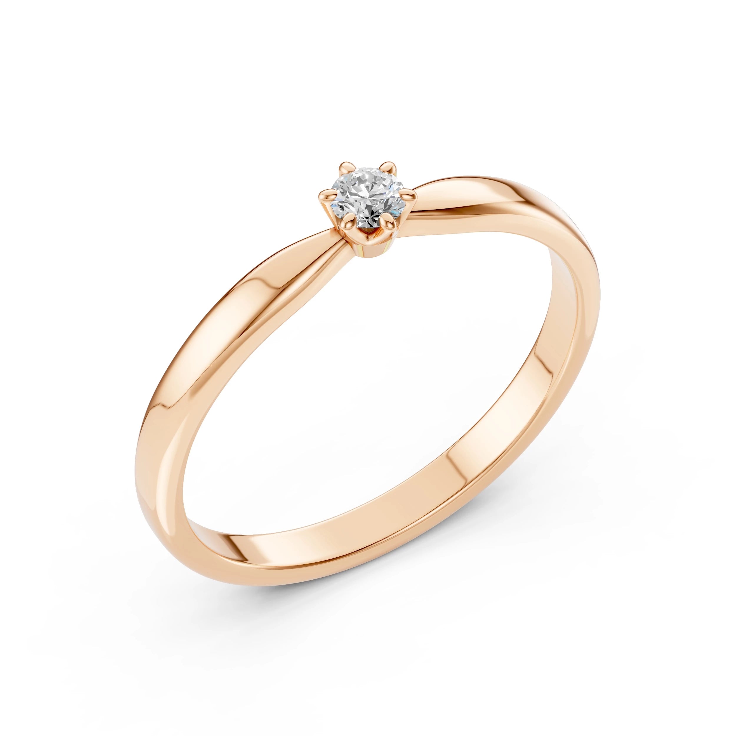 Inel de Logodnă Solitaire din Aur, Diamant Rotund Briliant 0.10 CT