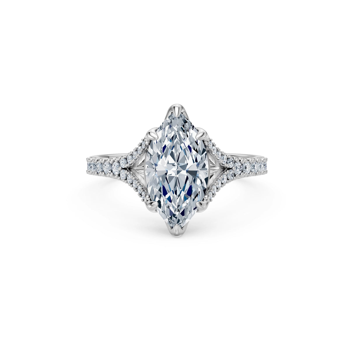 Inel de Logodnă din Aur cu Diamant Central Marquise și Diamante Laterale 2,37 CT