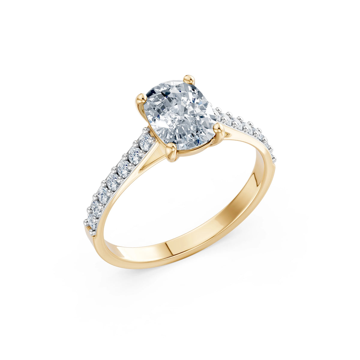 Inel de Logodnă din Aur cu Diamant Central Cushion și Diamante Laterale 1,78 CT