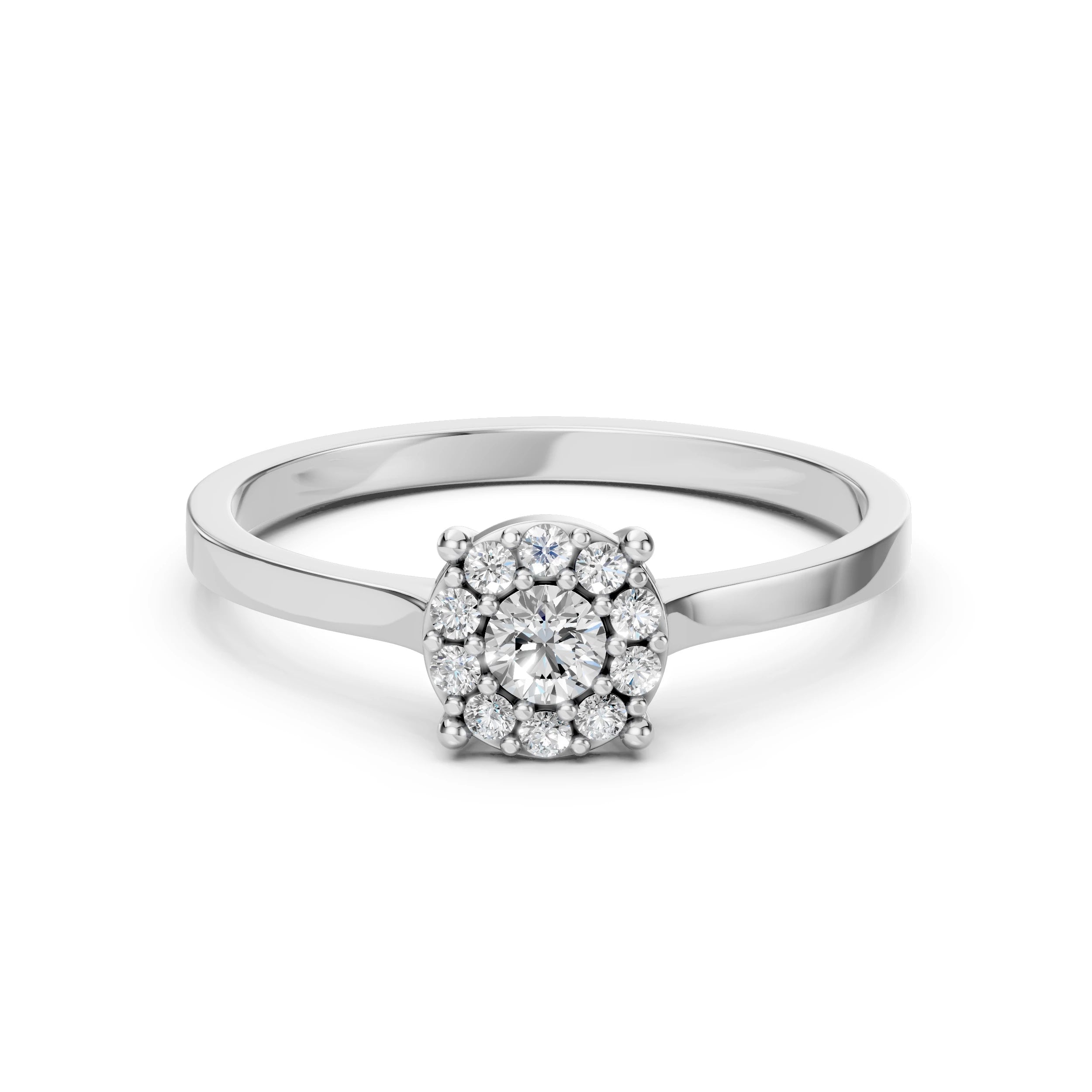 Inel de Logodnă din Aur cu Diamant Central și Diamante Laterale Rotunde 0.30 CT