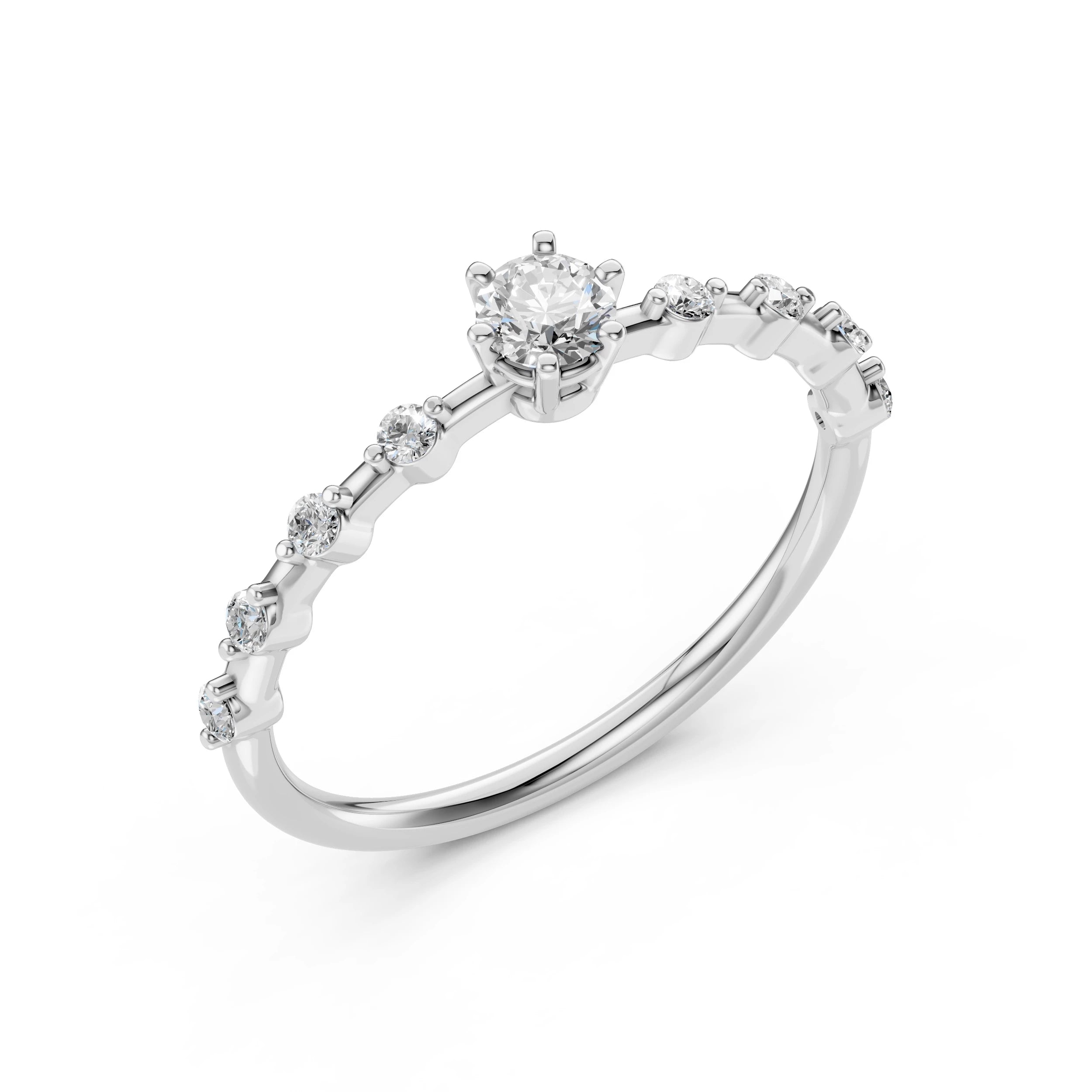 Inel de Logodnă din Aur cu Diamant Central și Diamante Laterale Rotunde 0.36 CT