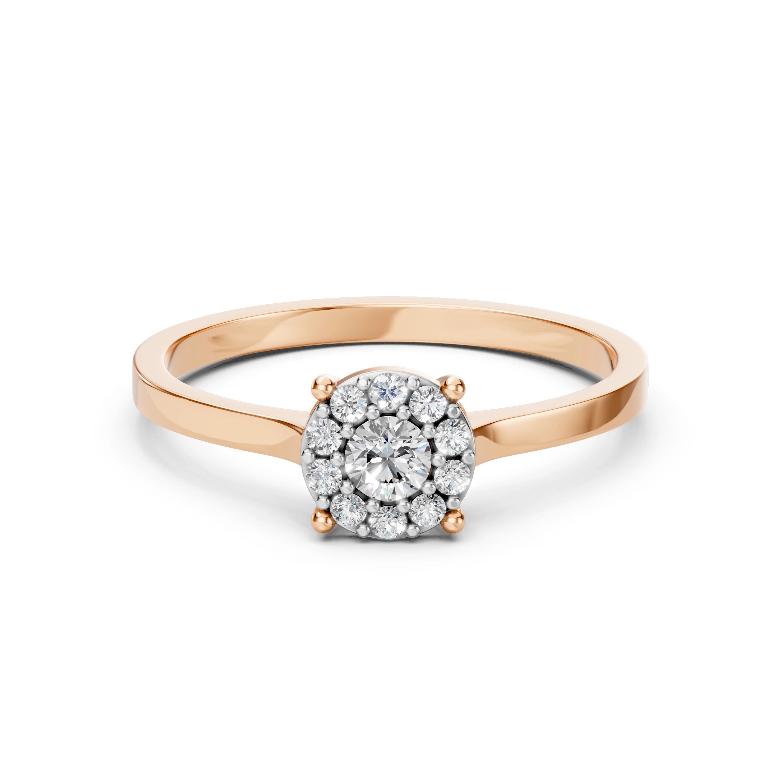 Inel de Logodnă din Aur cu Diamant Central și Diamante Laterale Rotunde 0.30 CT