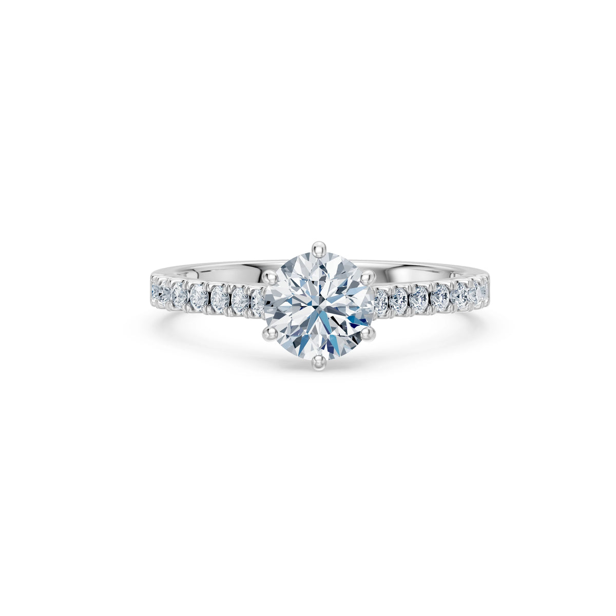 Inel de Logodnă din Aur cu Diamant Central Rotund Briliant și Diamante Laterale 1,25 CT