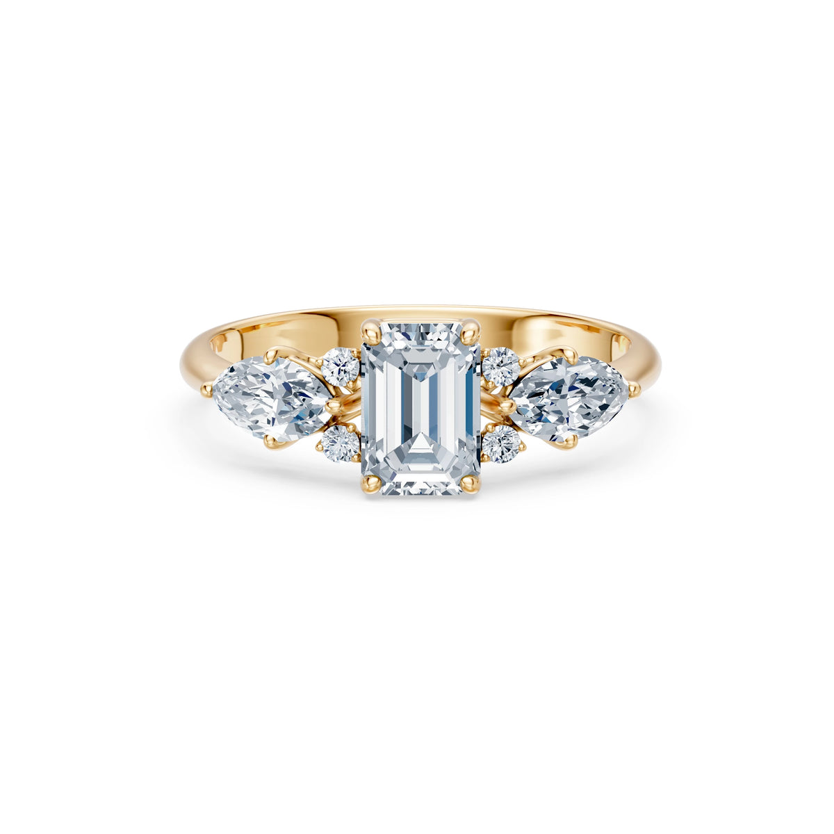 Inel de Logodnă din Aur cu Diamant Central Emerald și Diamante Laterale 1,67 CT