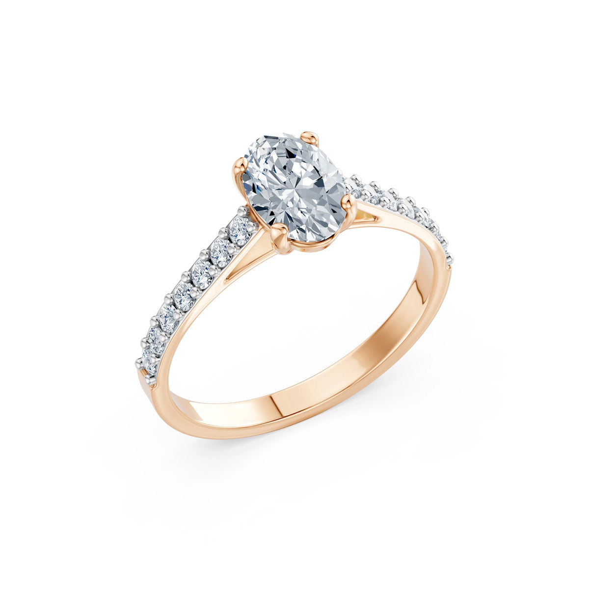 Inel de Logodnă din Aur cu Diamant Central Oval și Diamante Laterale 1,28 CT