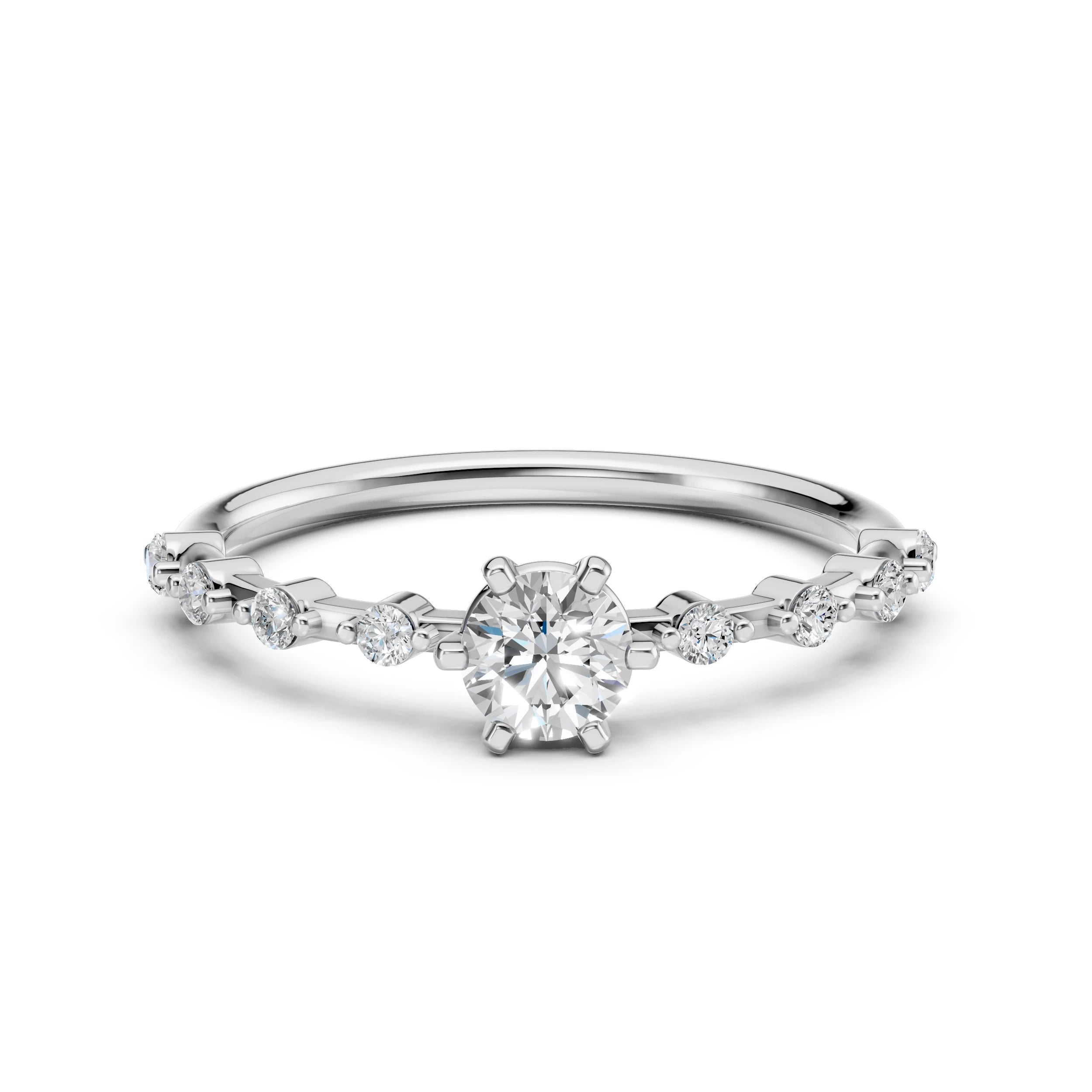 Inel de Logodnă din Aur cu Diamant Central și Diamante Laterale Rotunde 0.56 CT
