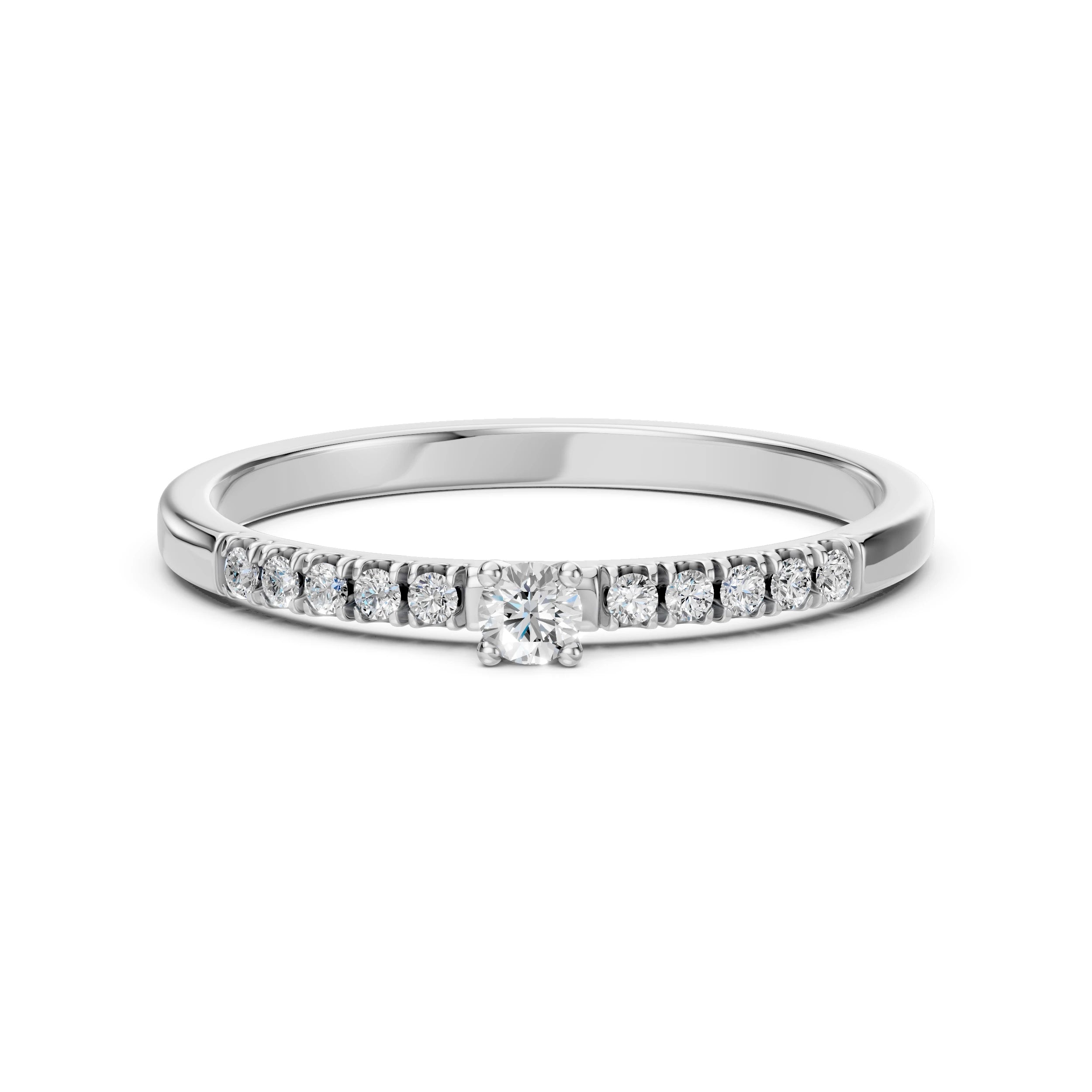 Inel de Logodnă din Aur cu Diamant Central și Diamante Laterale Rotunde 0.17 CT