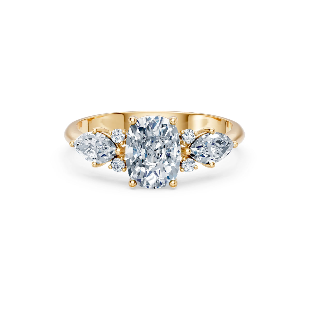 Inel de Logodnă din Aur cu Diamant Central Cushion și Diamante Laterale 2,17 CT