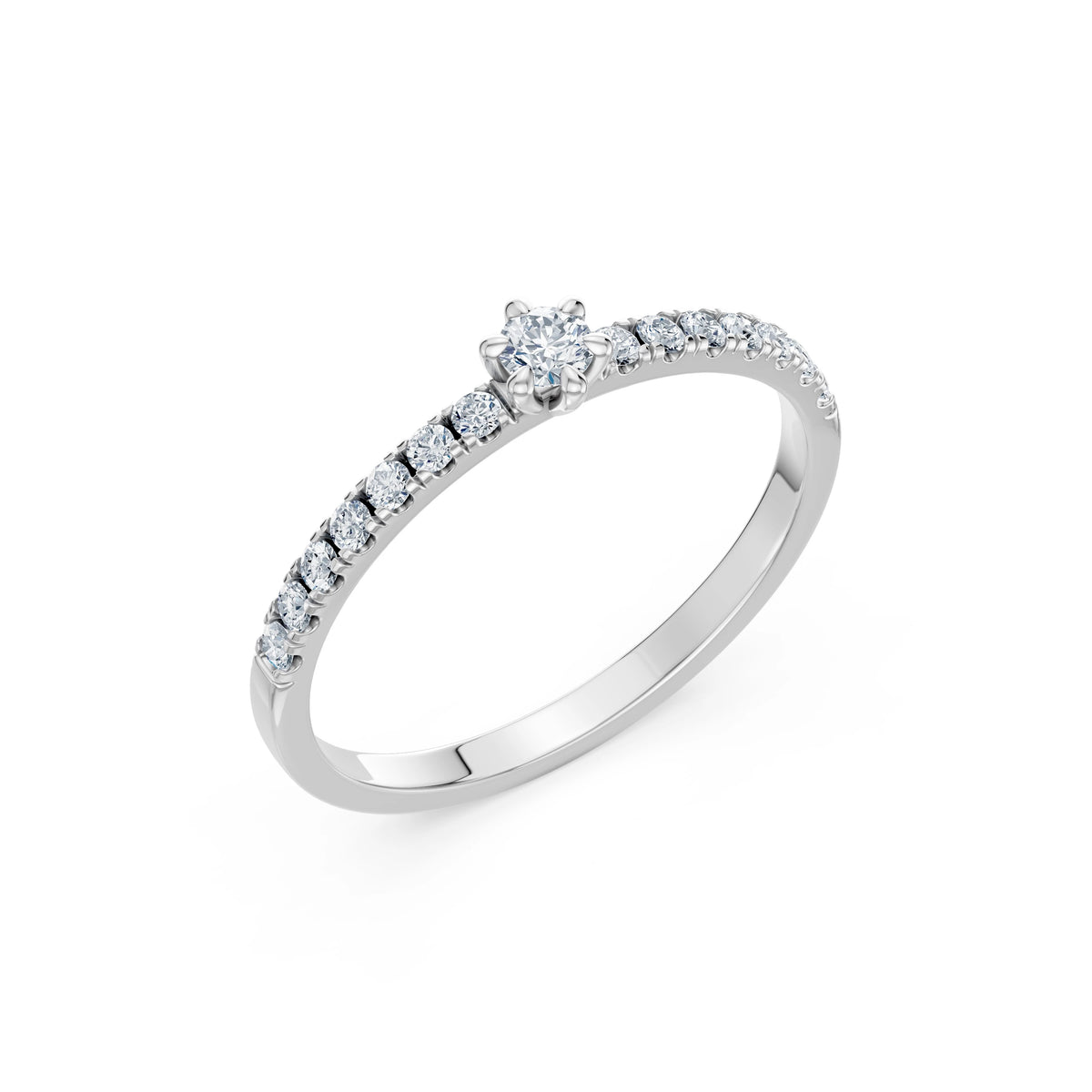 Inel de Logodnă din Aur cu Diamant Central Rotund Briliant și Diamante Laterale 0,30 CT