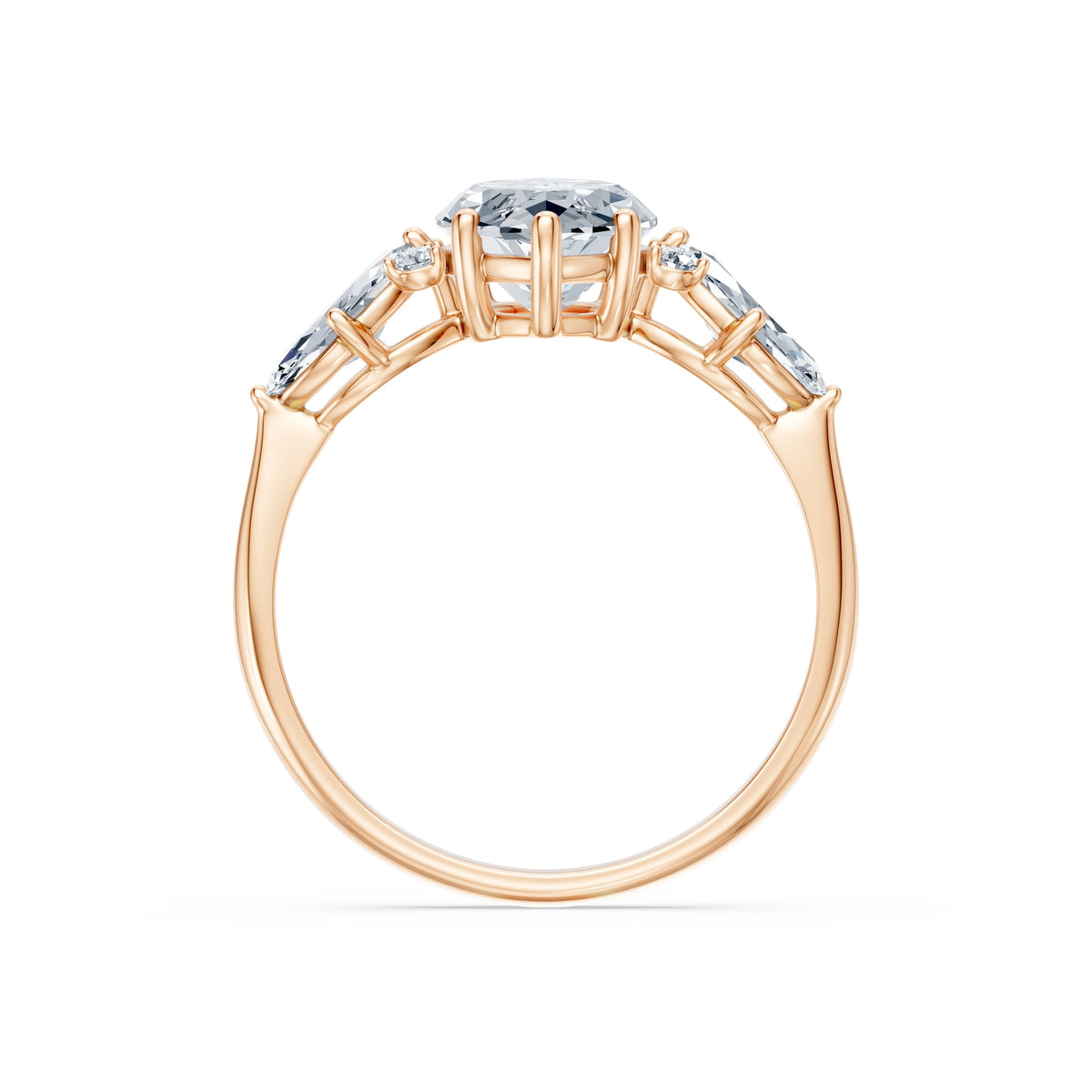 Inel de Logodnă din Aur cu Diamant Central Marquise și Diamante Laterale 2,67 CT