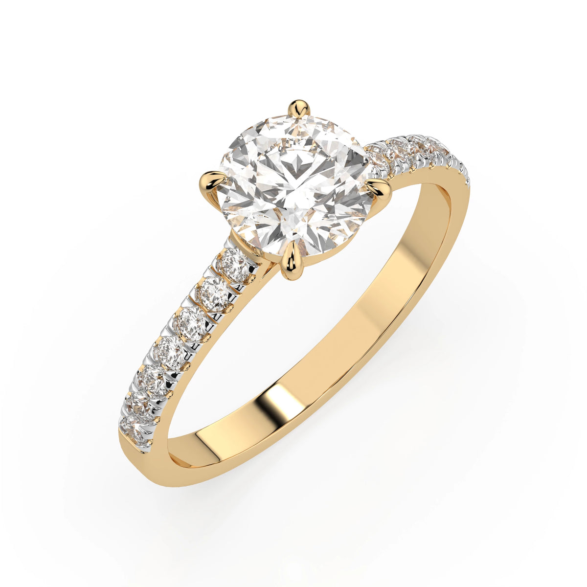 Inel de Logodnă din Aur cu Diamant Central Rotund Briliant și Diamante Laterale 1,21 CT