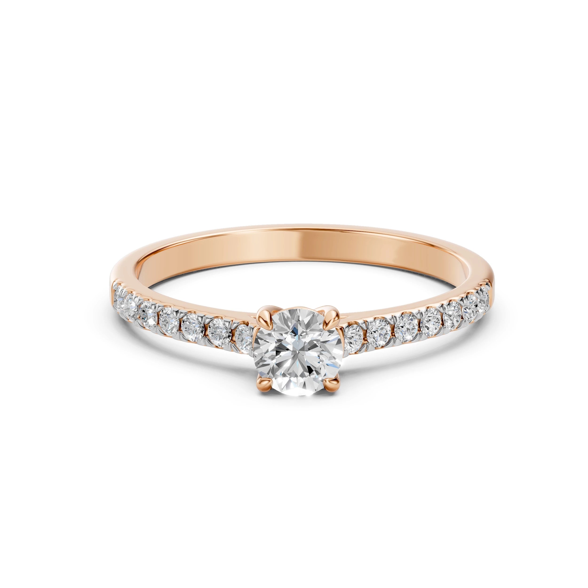 Inel de Logodnă din Aur cu Diamant Central și Diamante Laterale Rotunde 0.61 CT