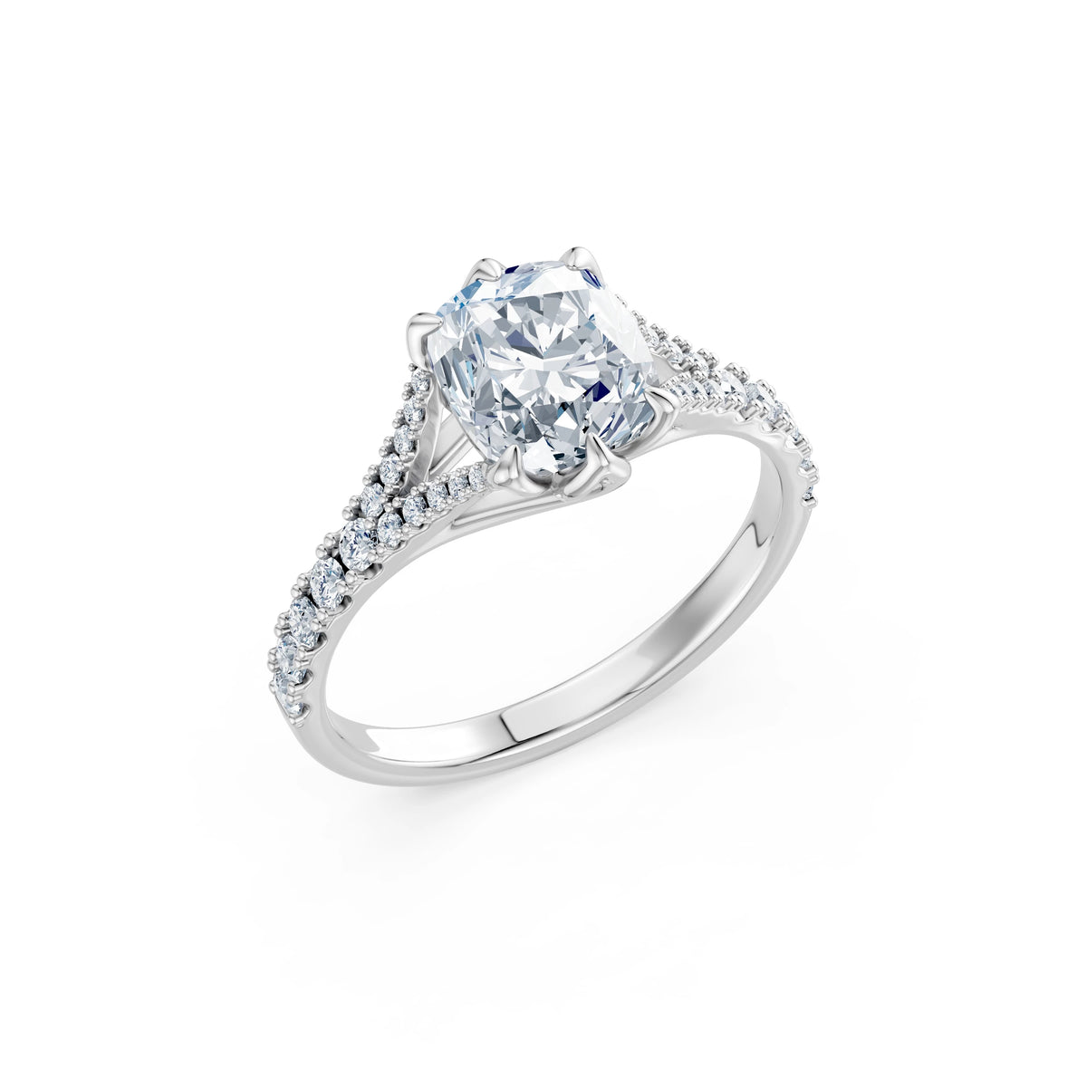 Inel de Logodnă din Aur cu Diamant Central Cushion și Diamante Laterale 2,37 CT