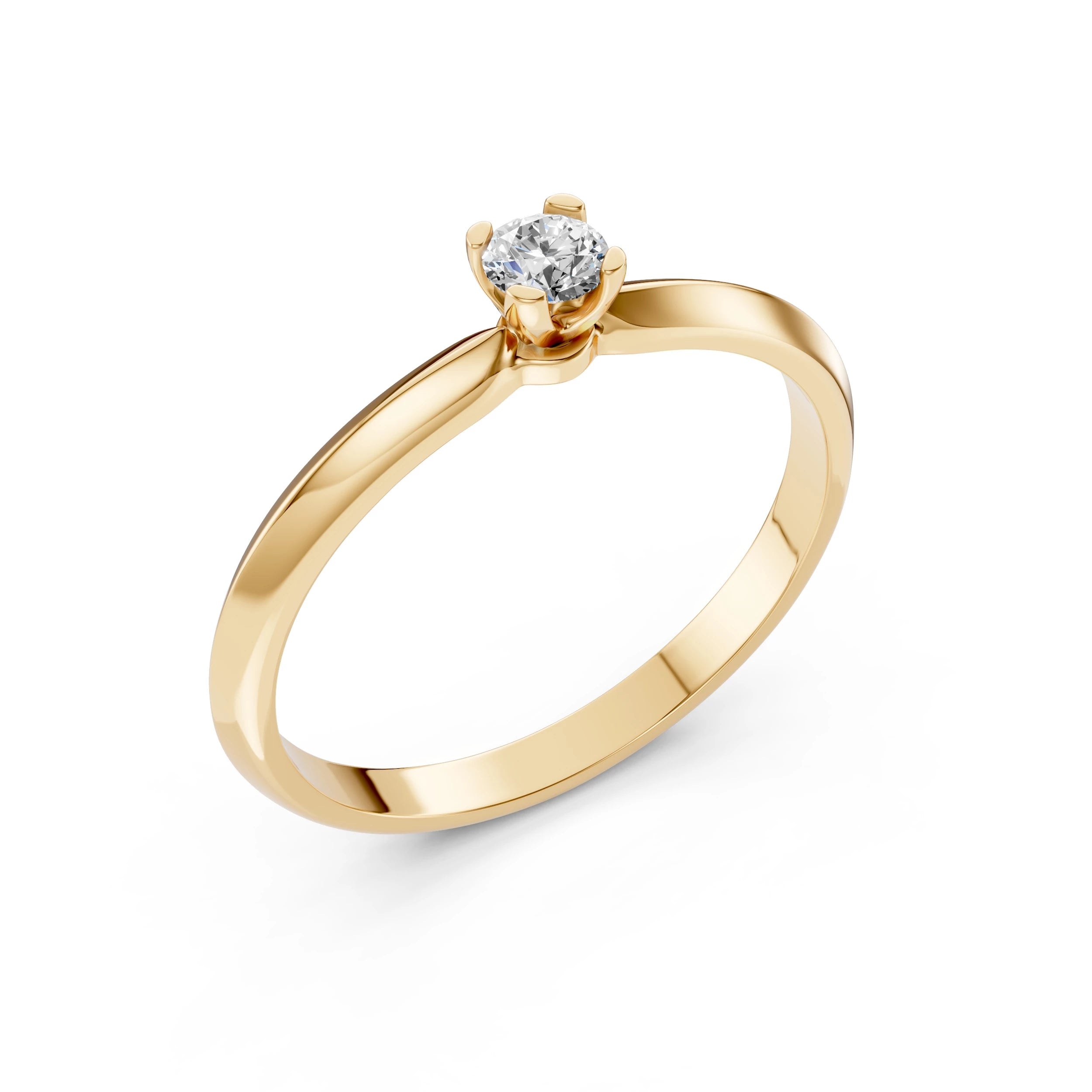 Inel de Logodnă Solitaire din Aur, Diamant Rotund Briliant 0.15 CT