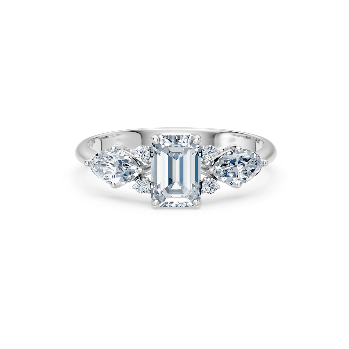 Inel de Logodnă din Aur cu Diamant Central Emerald și Diamante Laterale 1,67 CT
